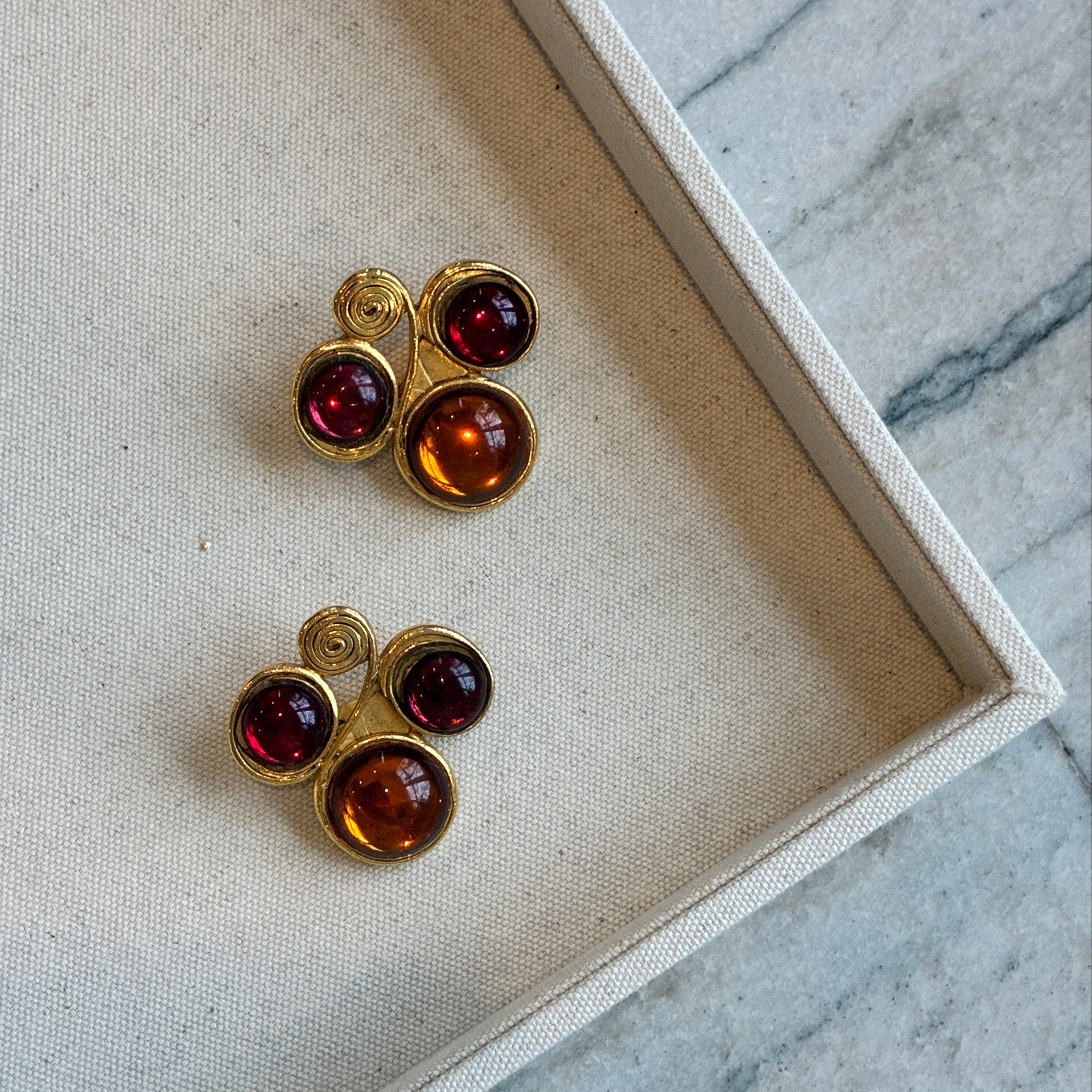 Vintage 80s French Designer Colorful Glass Clover Earrings