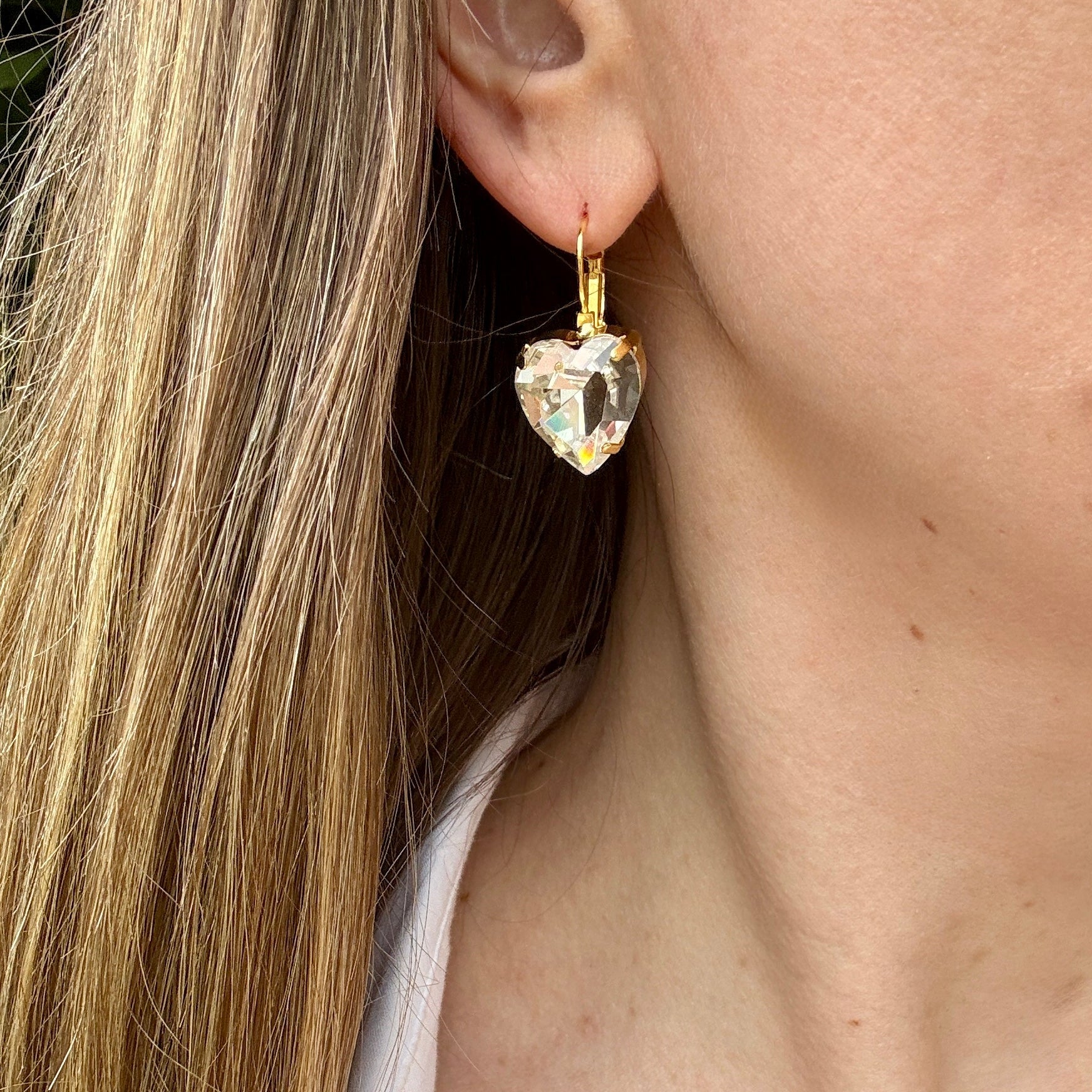 Small Diamond Crystal Heart Post Earrings - Pre Order