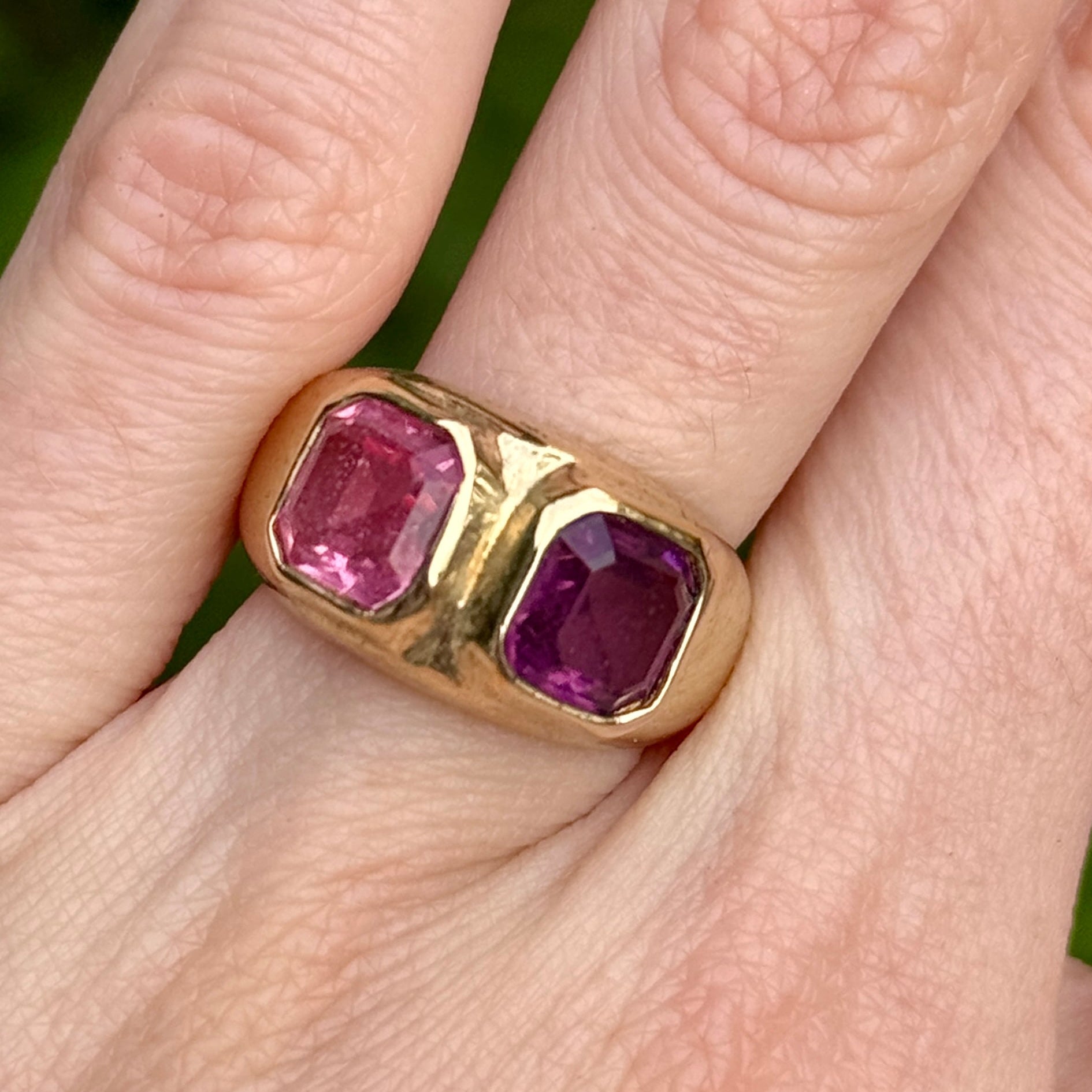 80s Pink & Purple Crystal Gold Ring Sizes 5.5 & 8.5