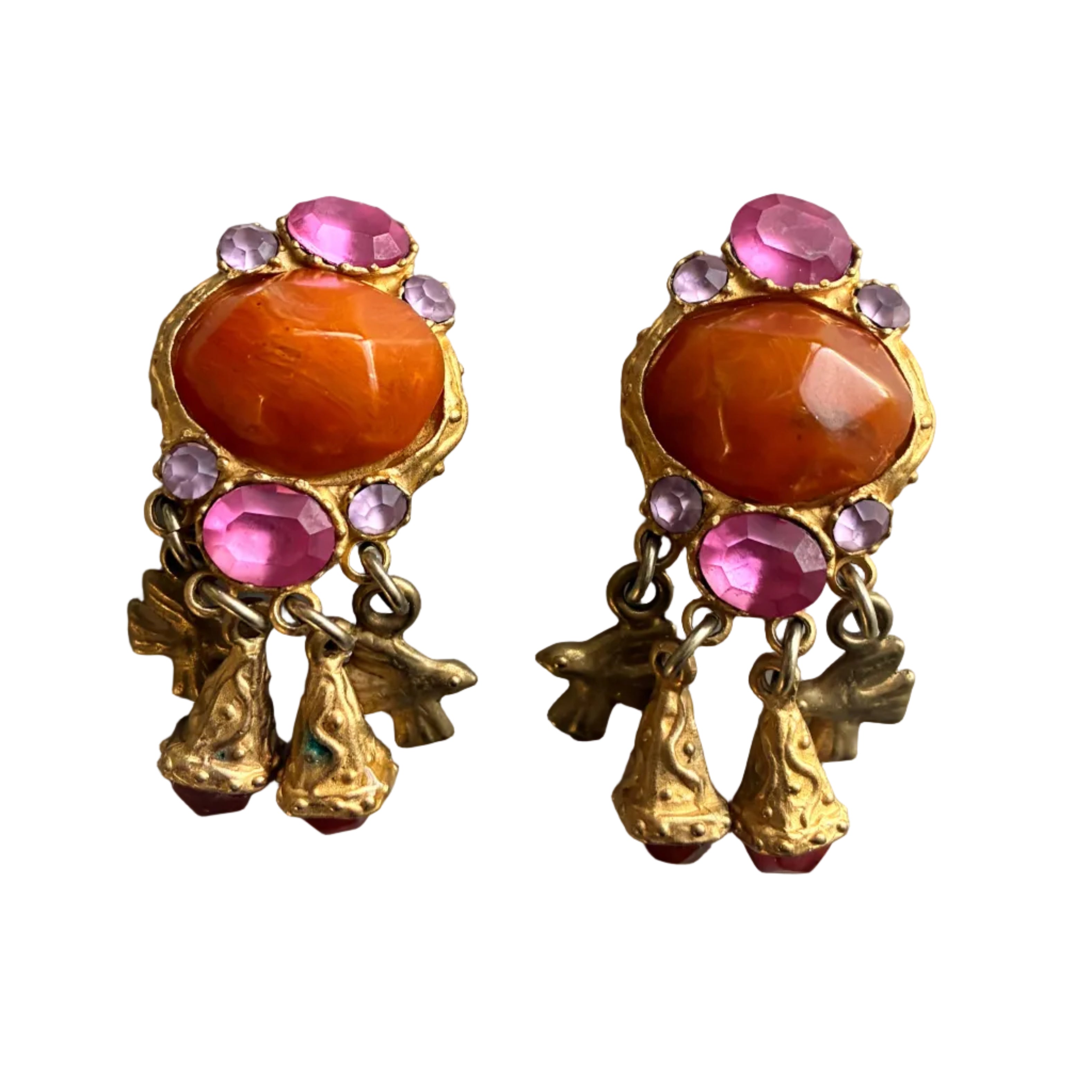 Vintage French Designer Satellite Bird Charm Earrings