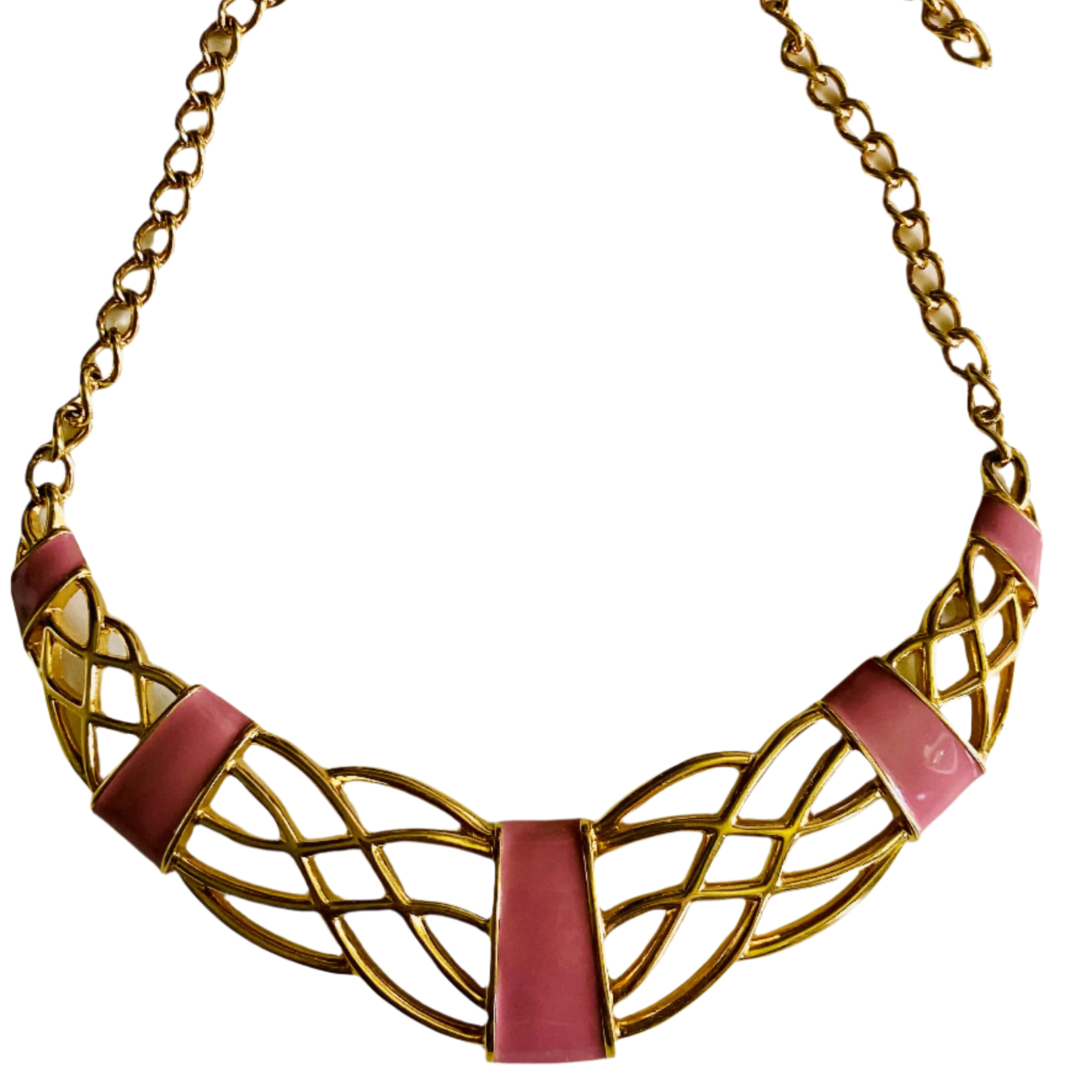 80s Monet Gold and Pink Enamel Statement Necklace