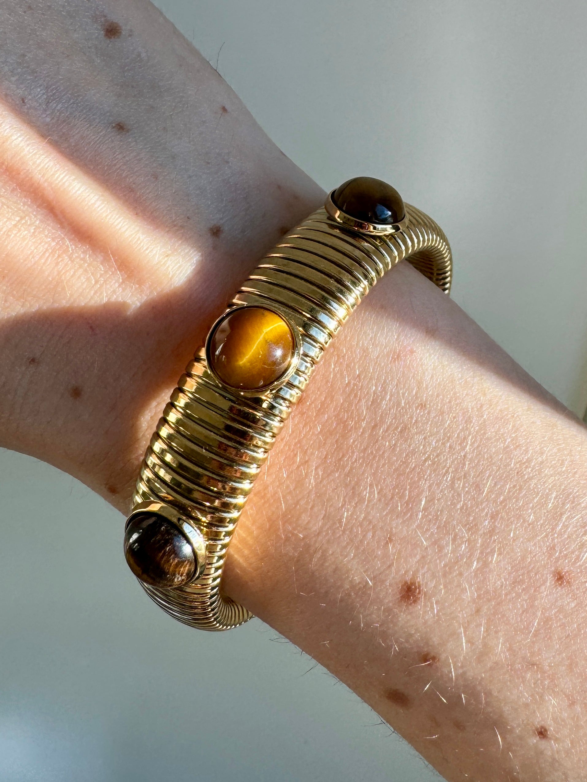 Tiger's Eye Gold Plate Cobra Bracelet