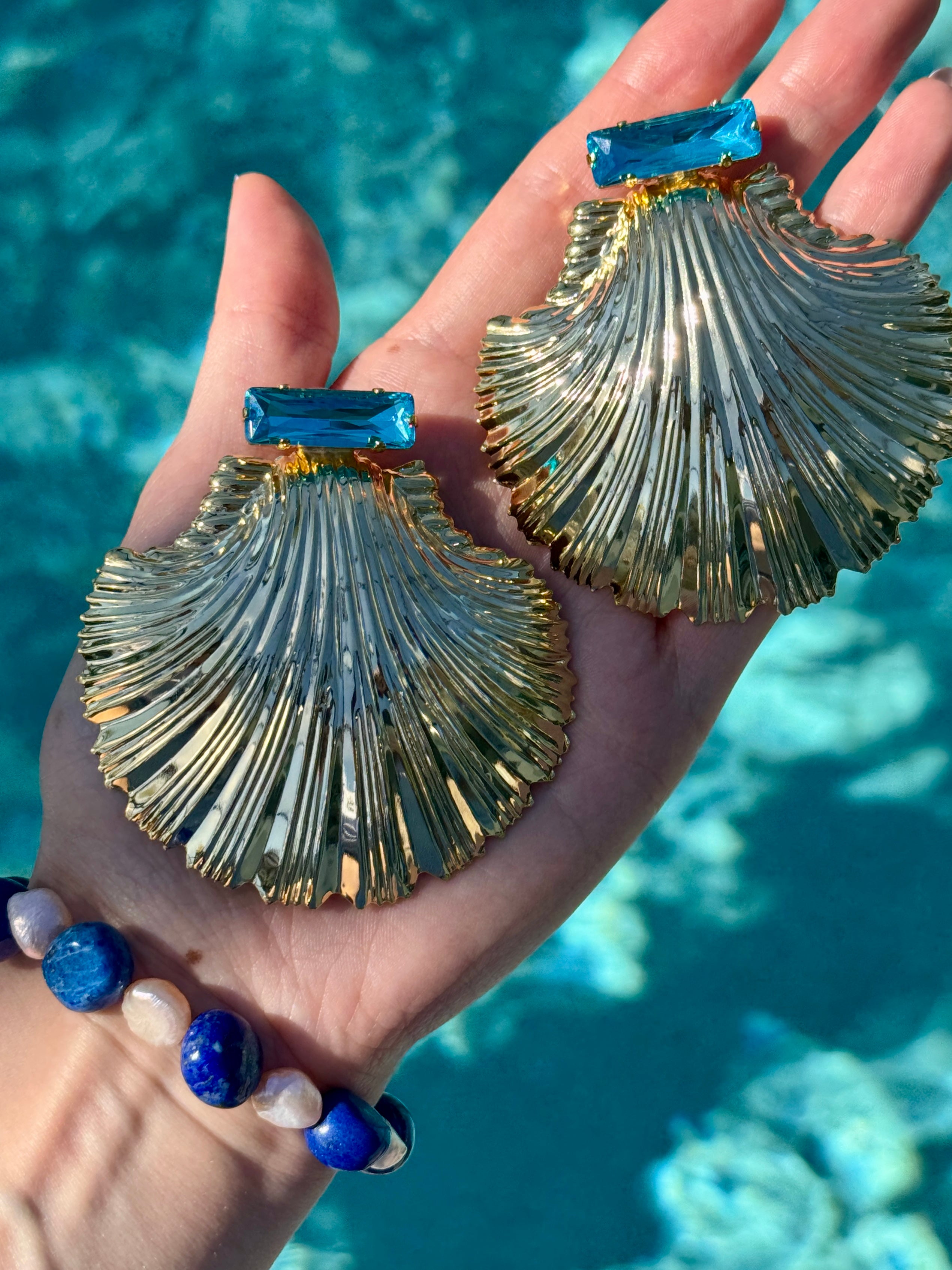 Ariel Shell Earrings Aqua or Clear Crystal