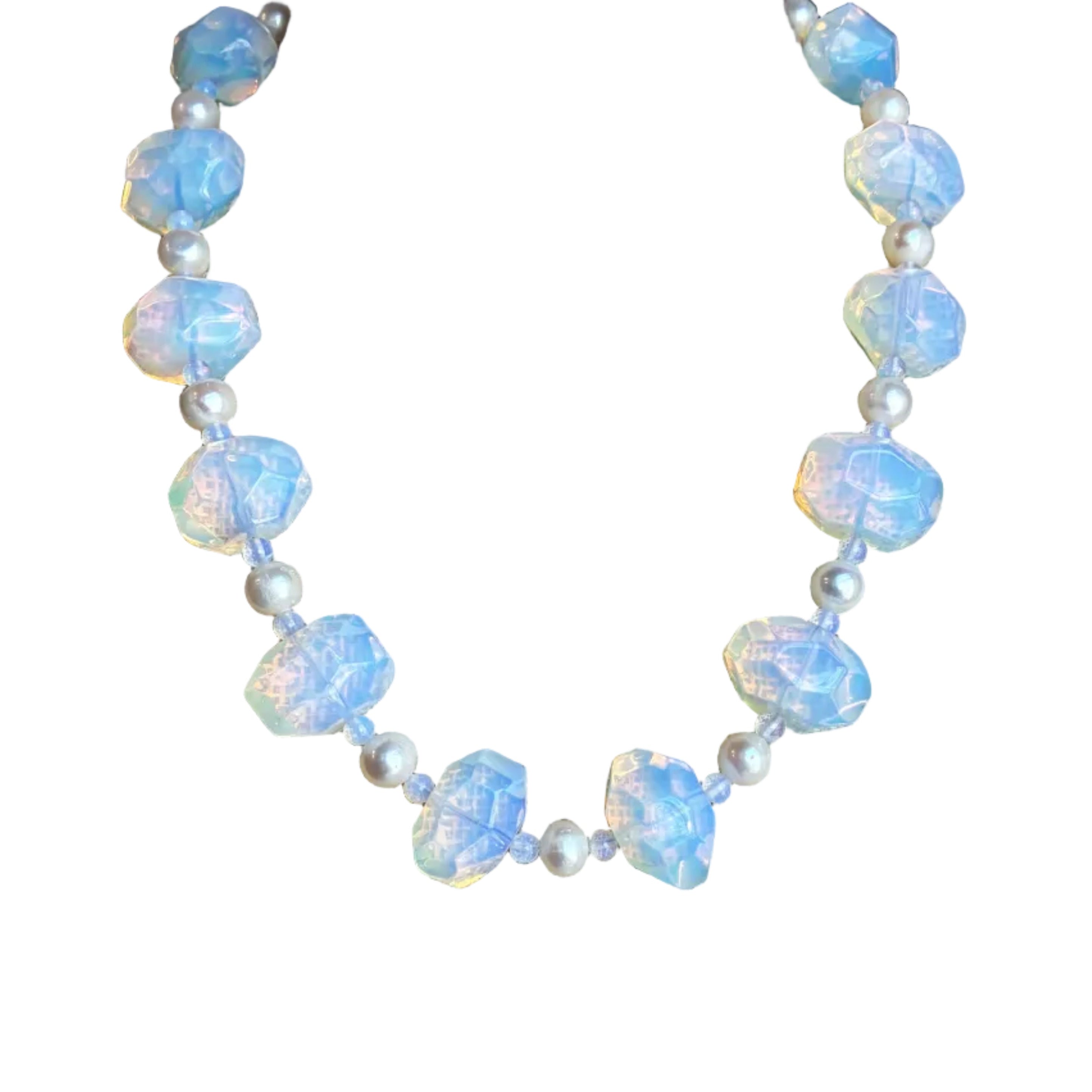 Vintage Aurora Glass and Pearl Bead Necklace