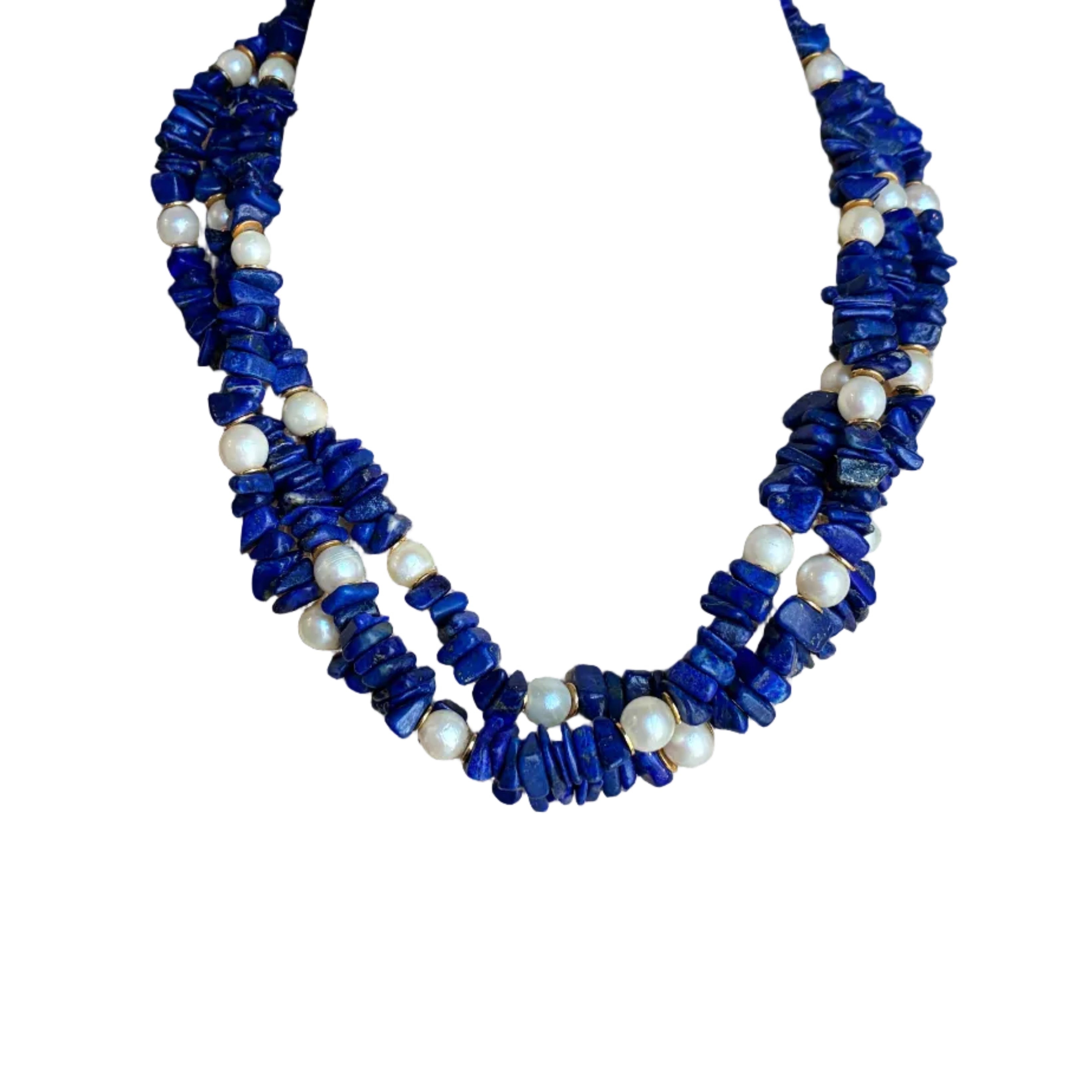 Vintage Lapis and Pearl Layered Beaded Necklace