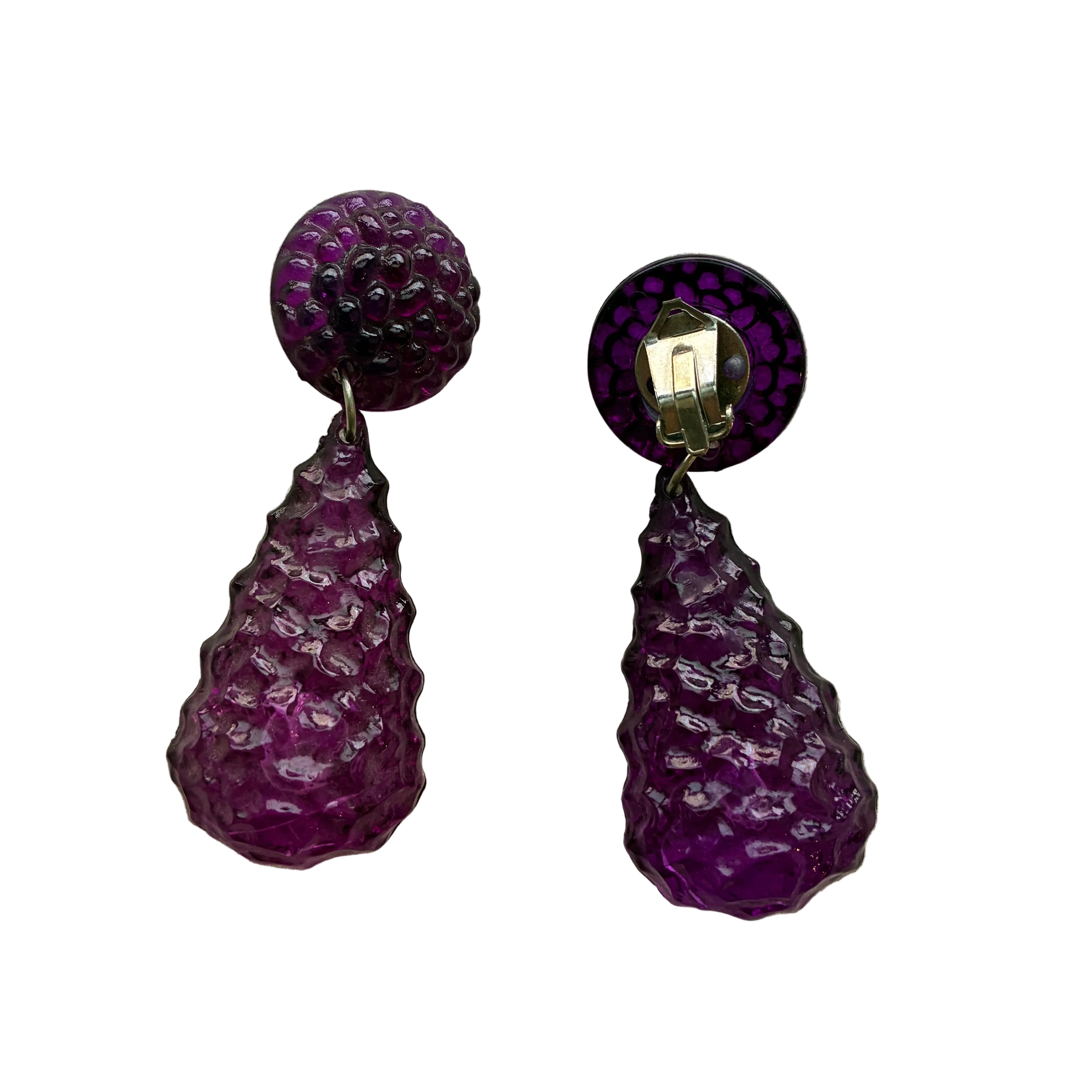 Vintage 60s French Purple Resin Earrings