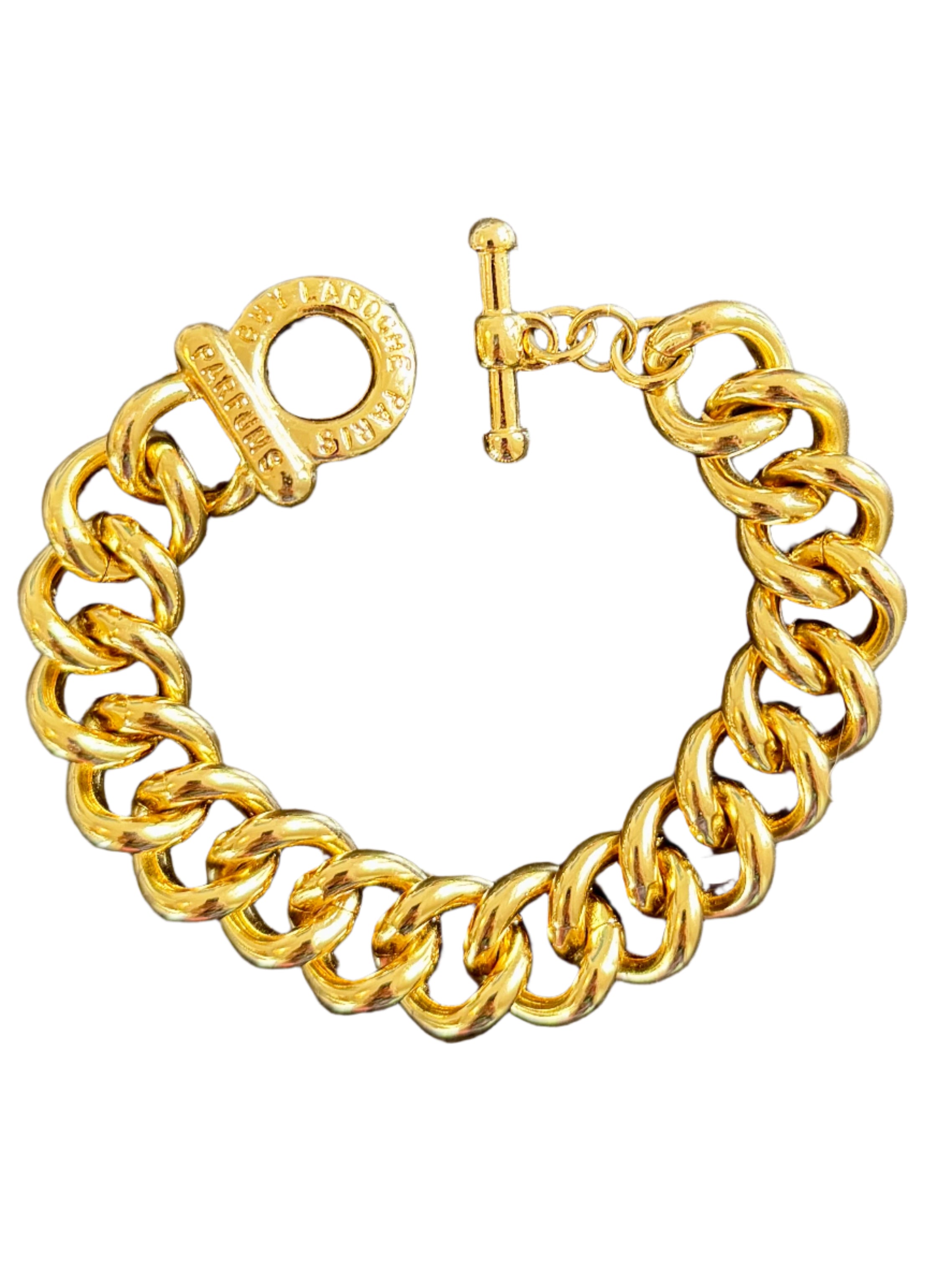 French Designer Guy Laroche Paris Gold Curb Chain Toggle Bracelet