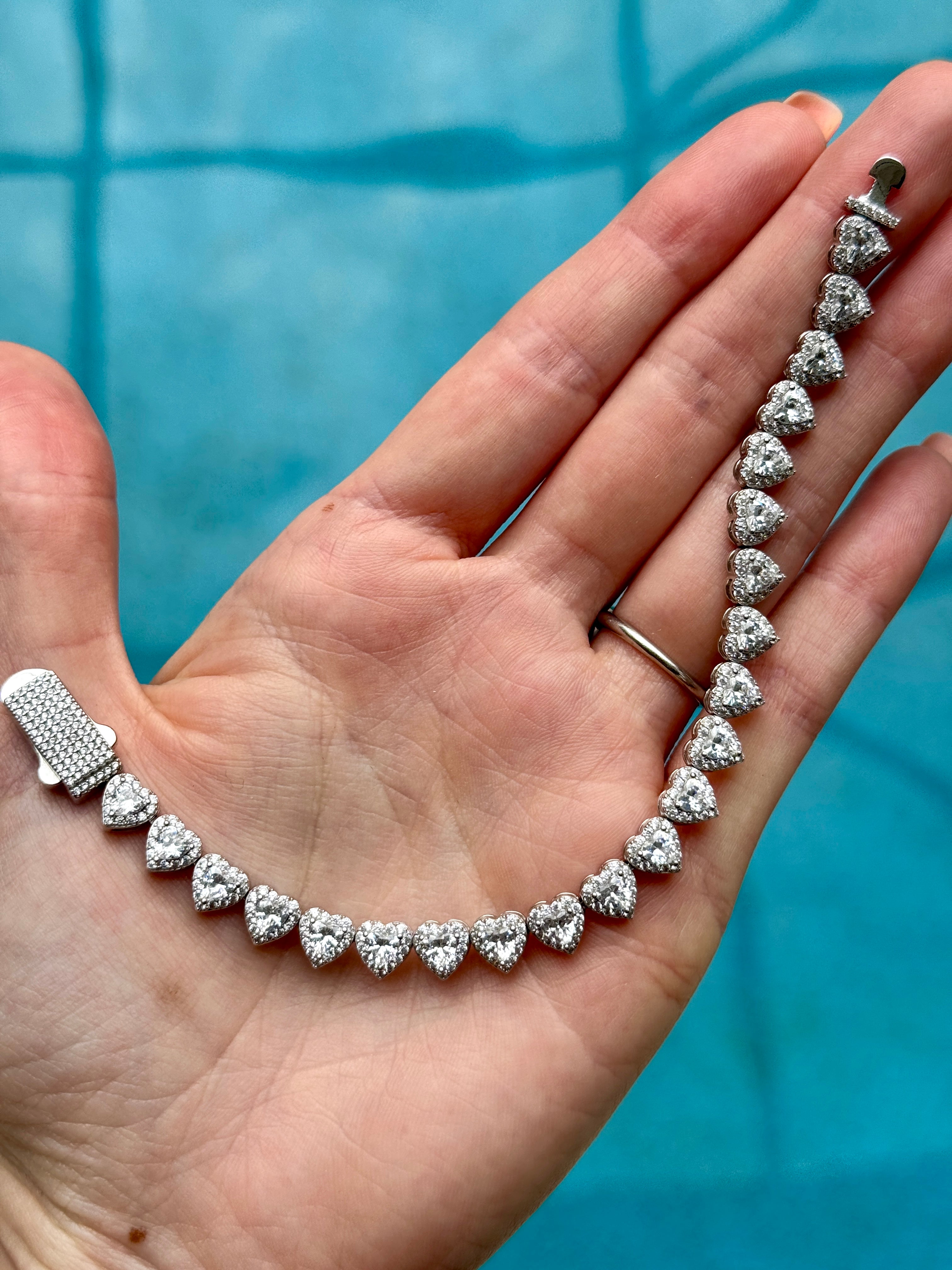 Sterling Silver CZ Heart Tennis Bracelet