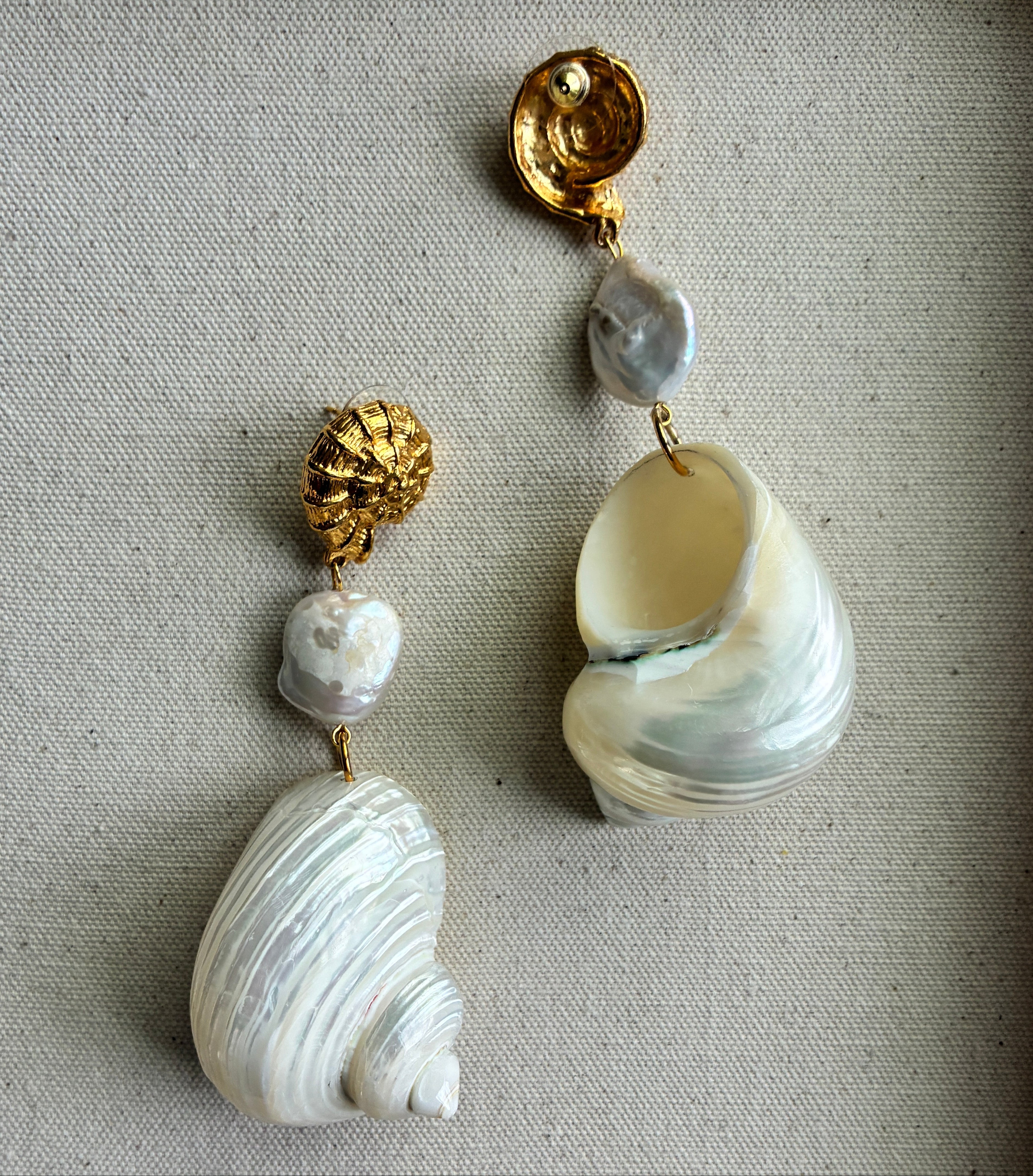 Long Shell and Pearl Earrings