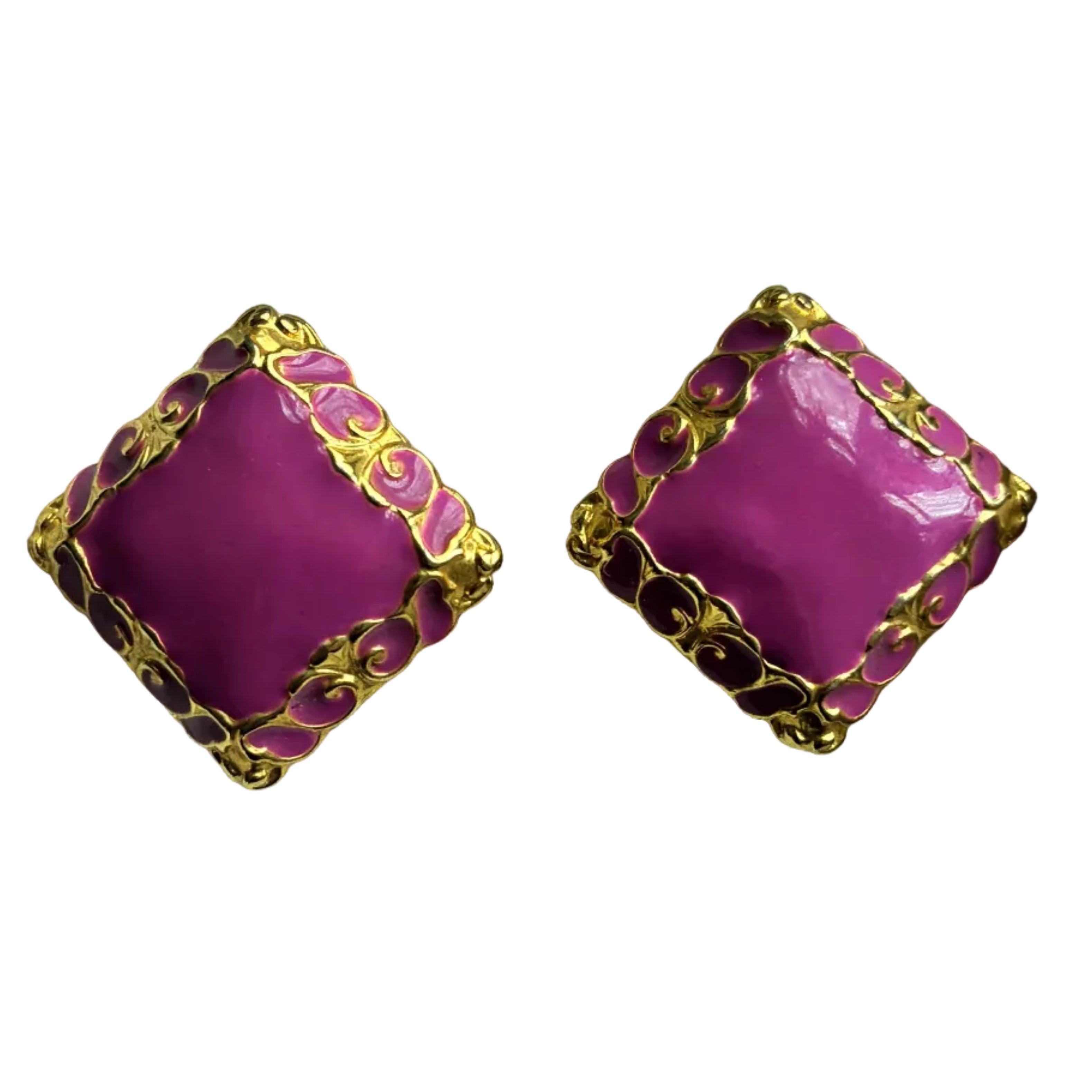 Vintage French Purple Enamel and Gold Earrings