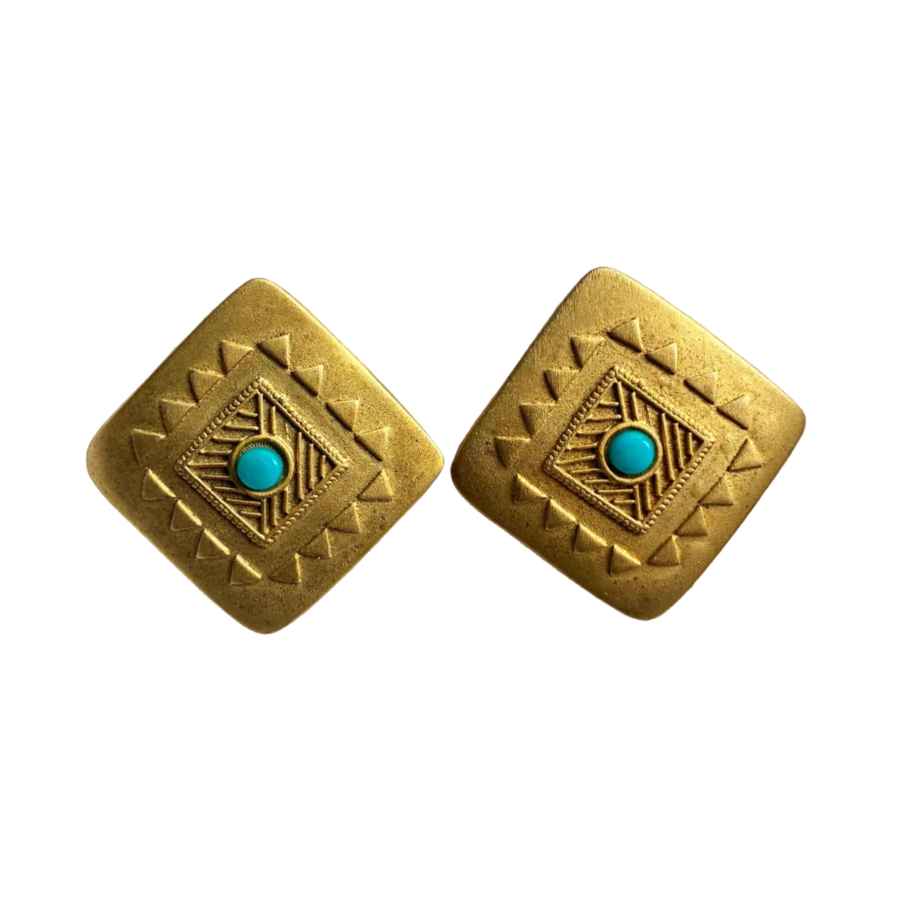 Vintage 70s Gold and Turquoise Post Earrings