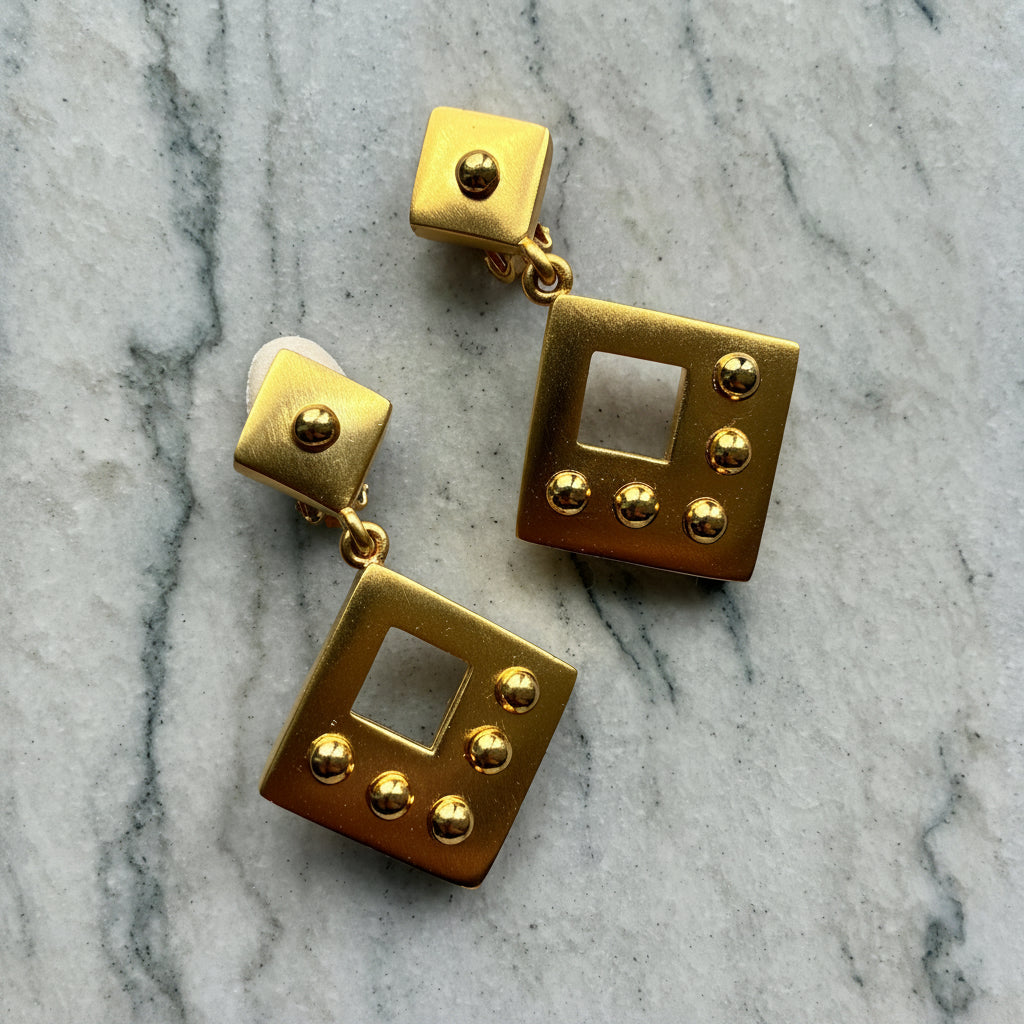 Vintage 80s Brushed Gold Studded Earrings