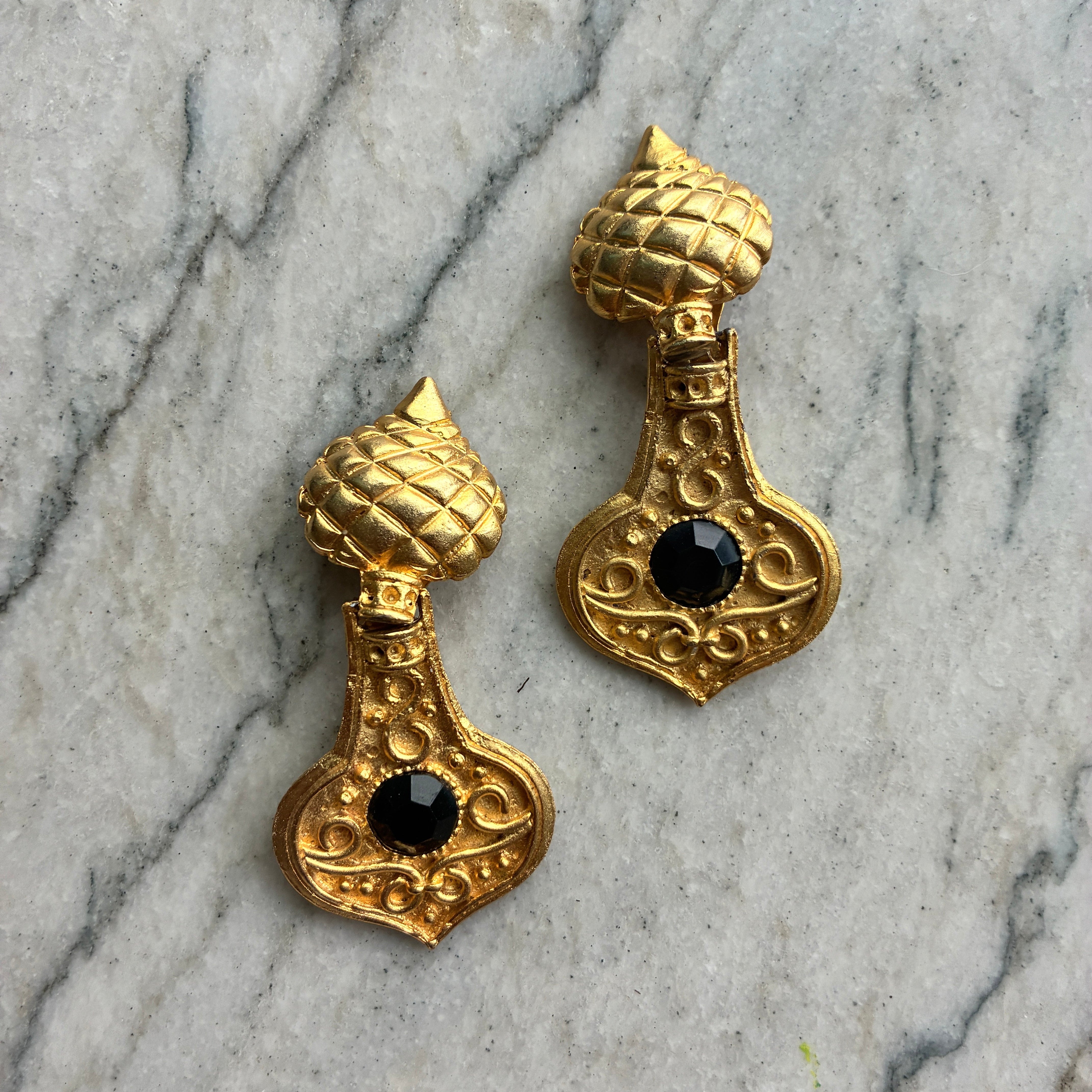 Vintage French Gold Ornamental Earrings