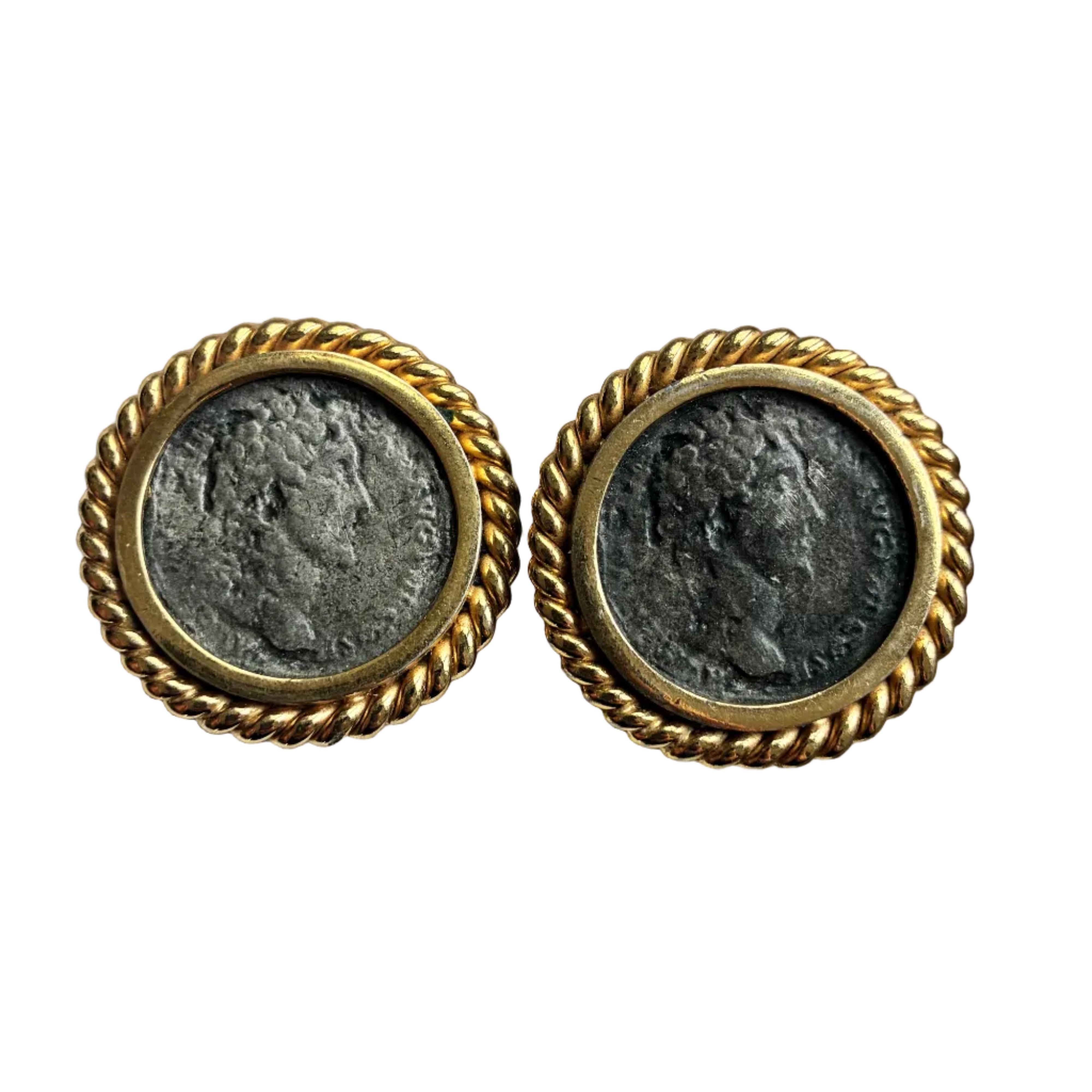 Vintage Ciner Pewter Coin Earrings