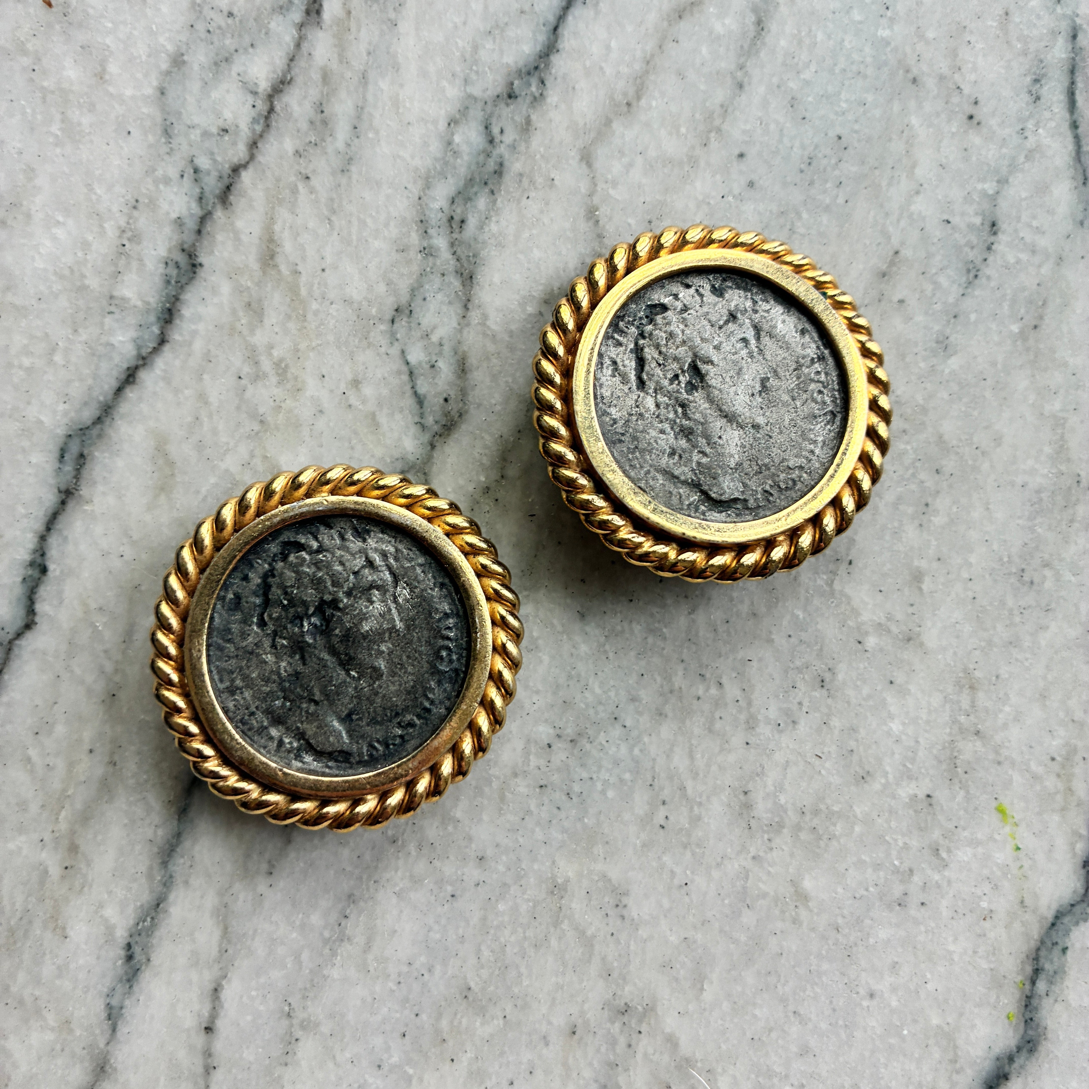 Vintage Ciner Pewter Coin Earrings