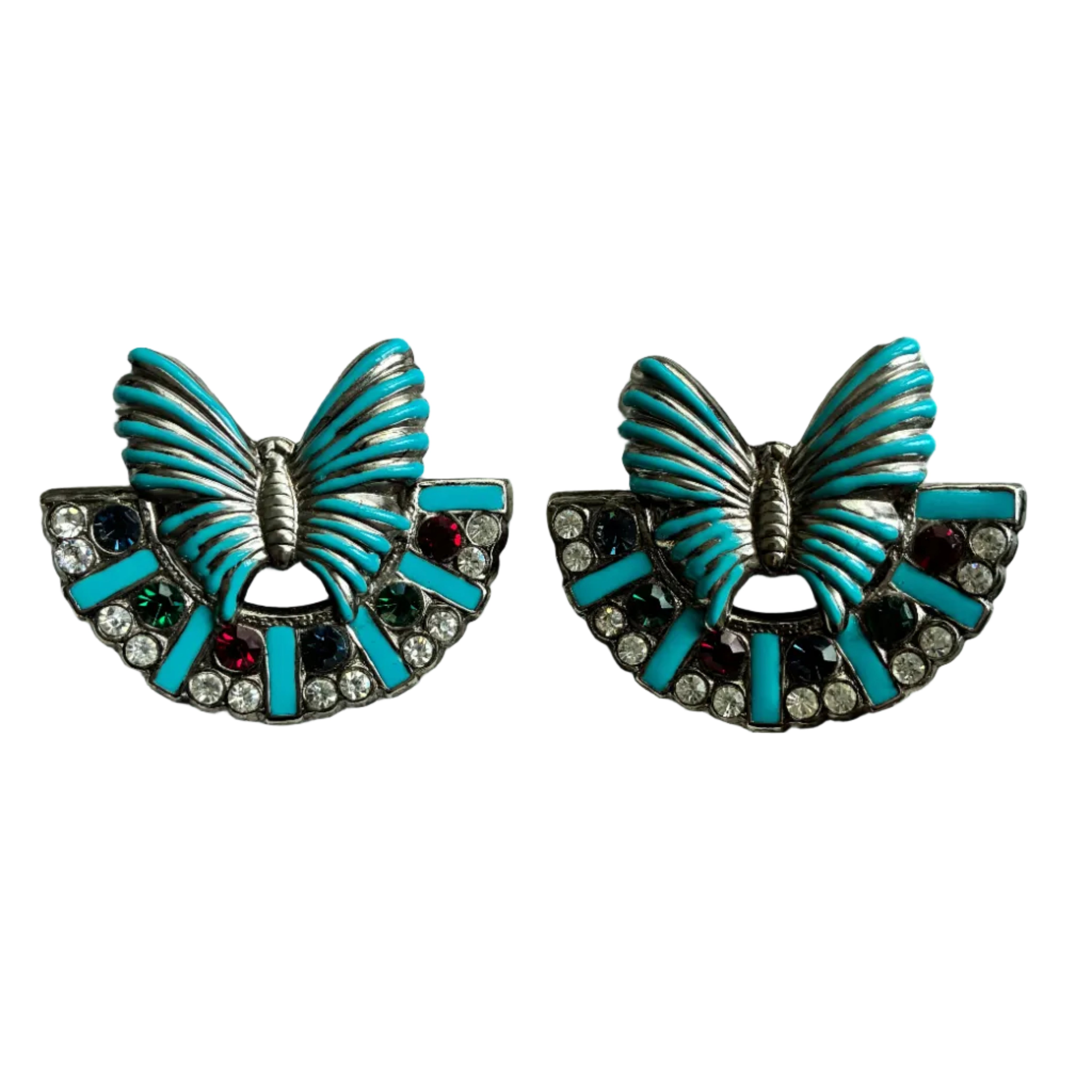 Vintage French Silver & Turquoise Butterfly Earrings