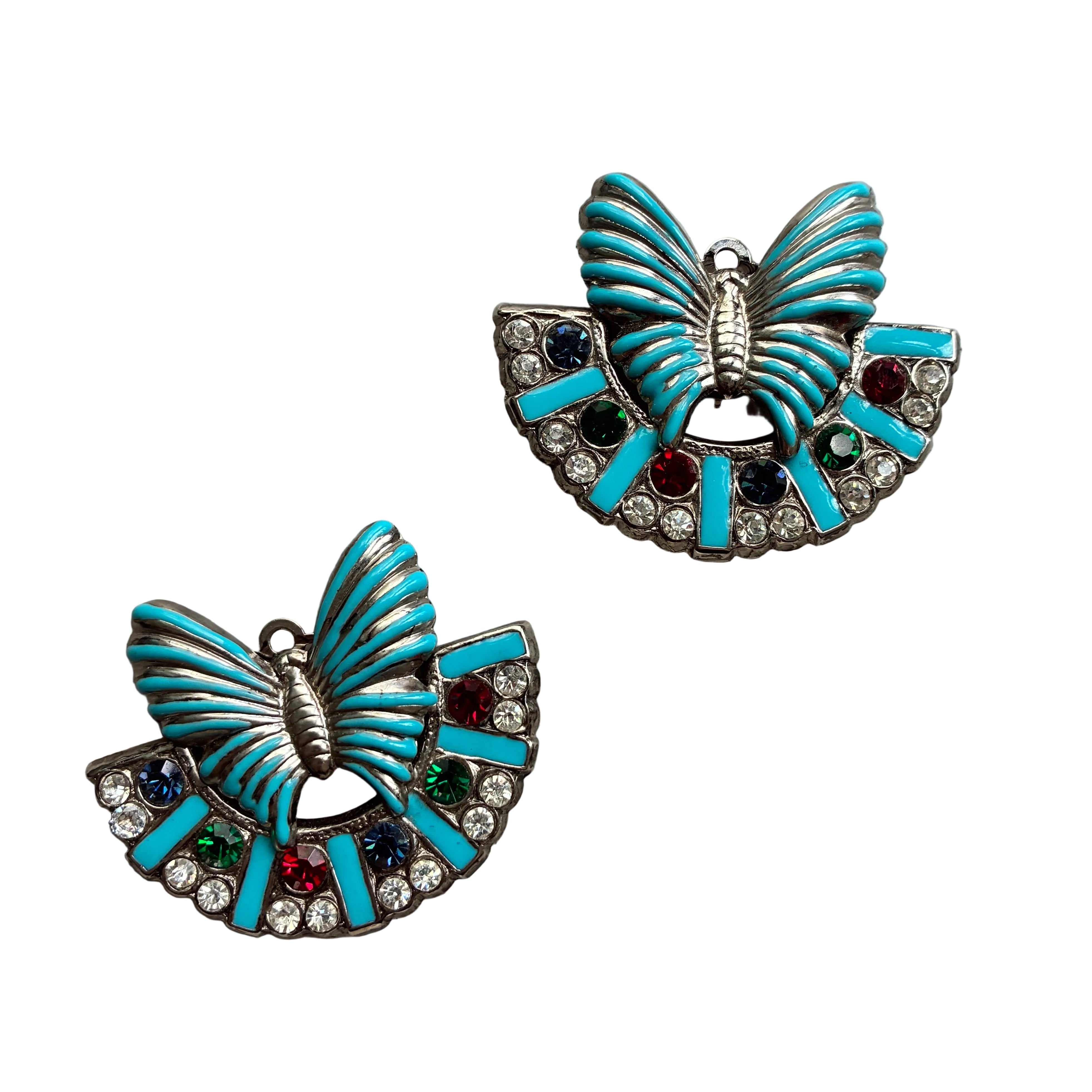 Vintage French Silver & Turquoise Butterfly Earrings