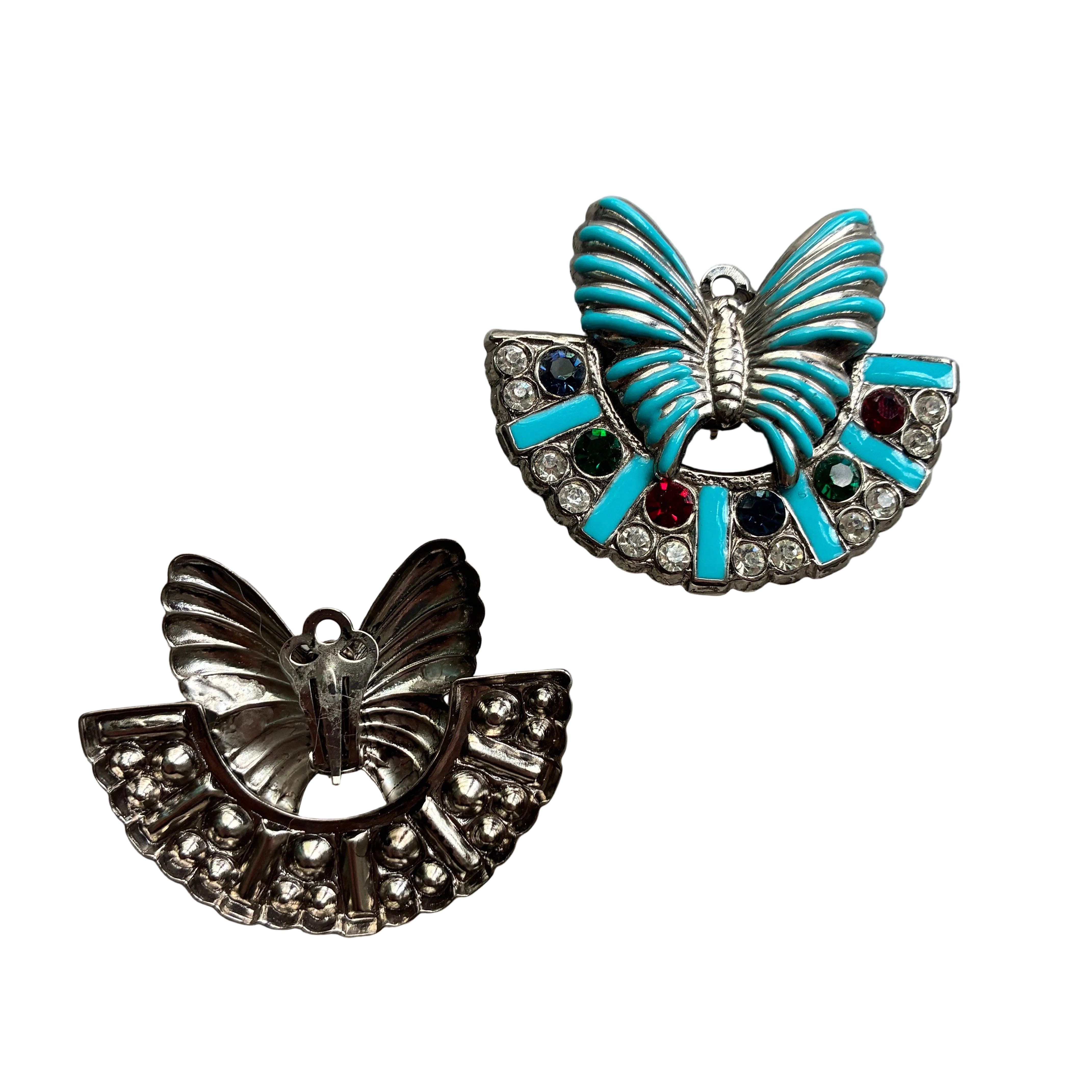 Vintage French Silver & Turquoise Butterfly Earrings