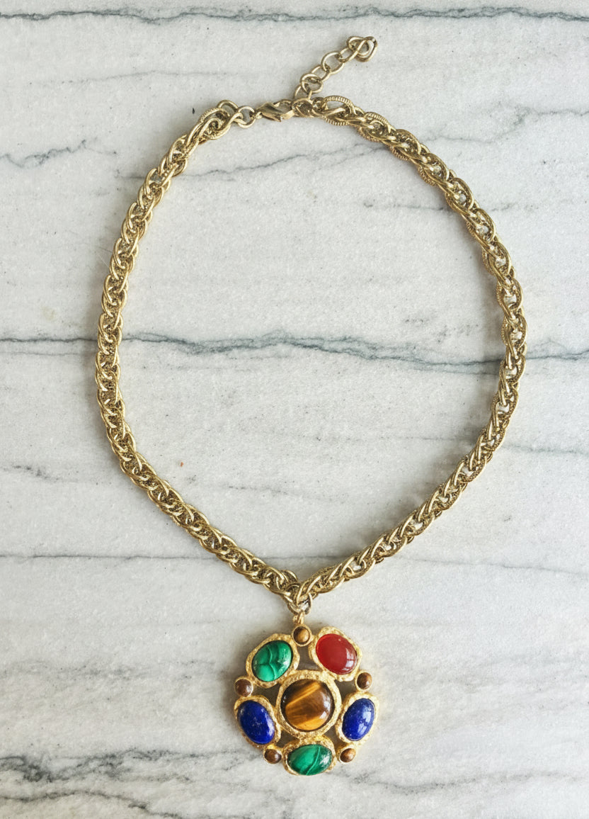 French Malachite Pendant Necklace