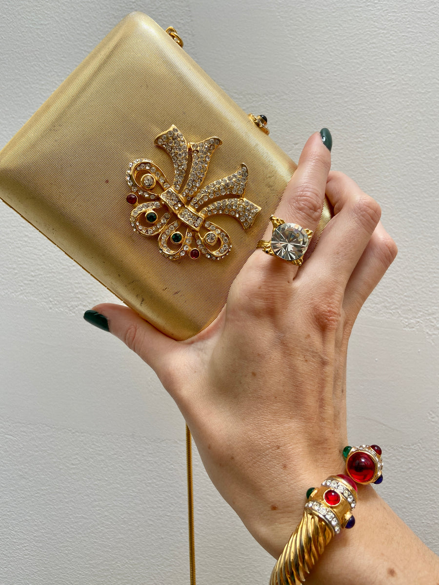 60s Saks Fifth Avenue Italian Gold Jewel Clutch Purse
