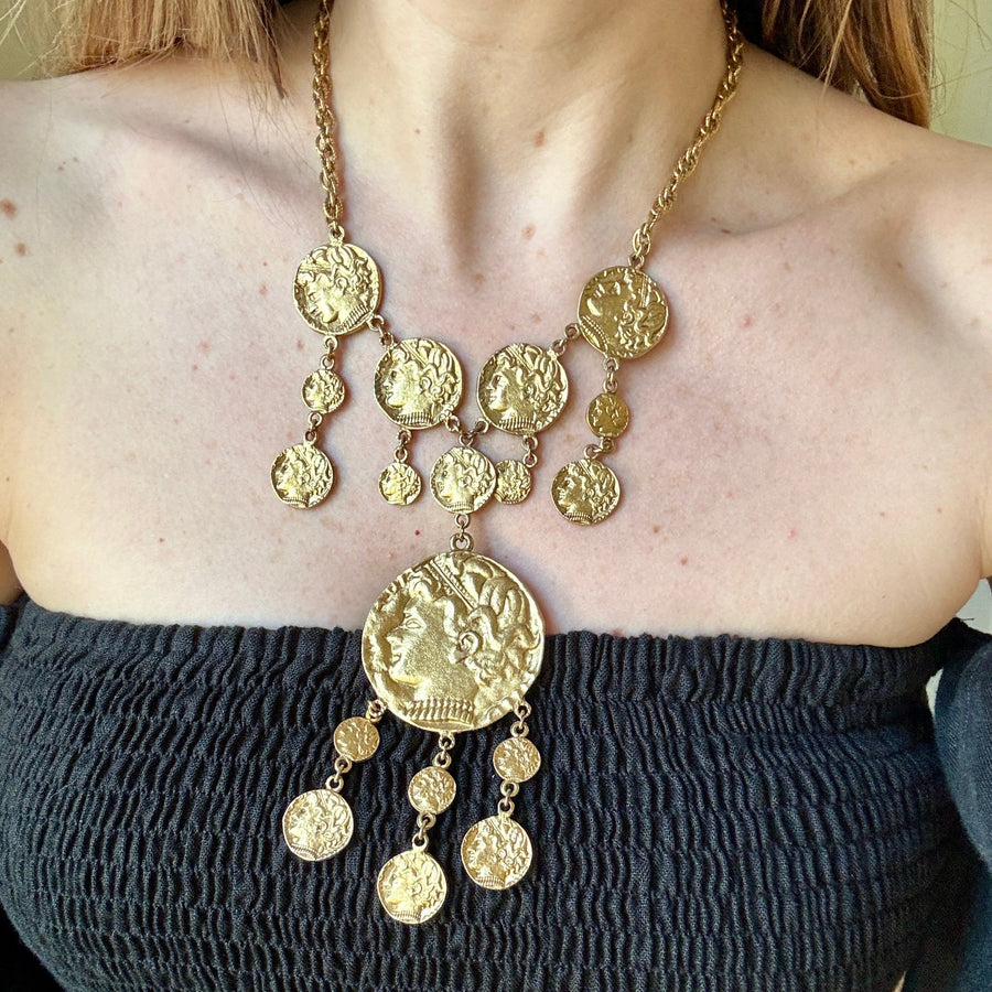  Designer Trifari Gold Coin Necklace