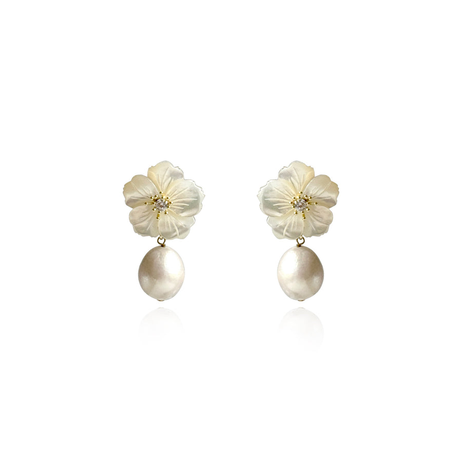 Petite Mother of Pearl Flower Drop Earrings