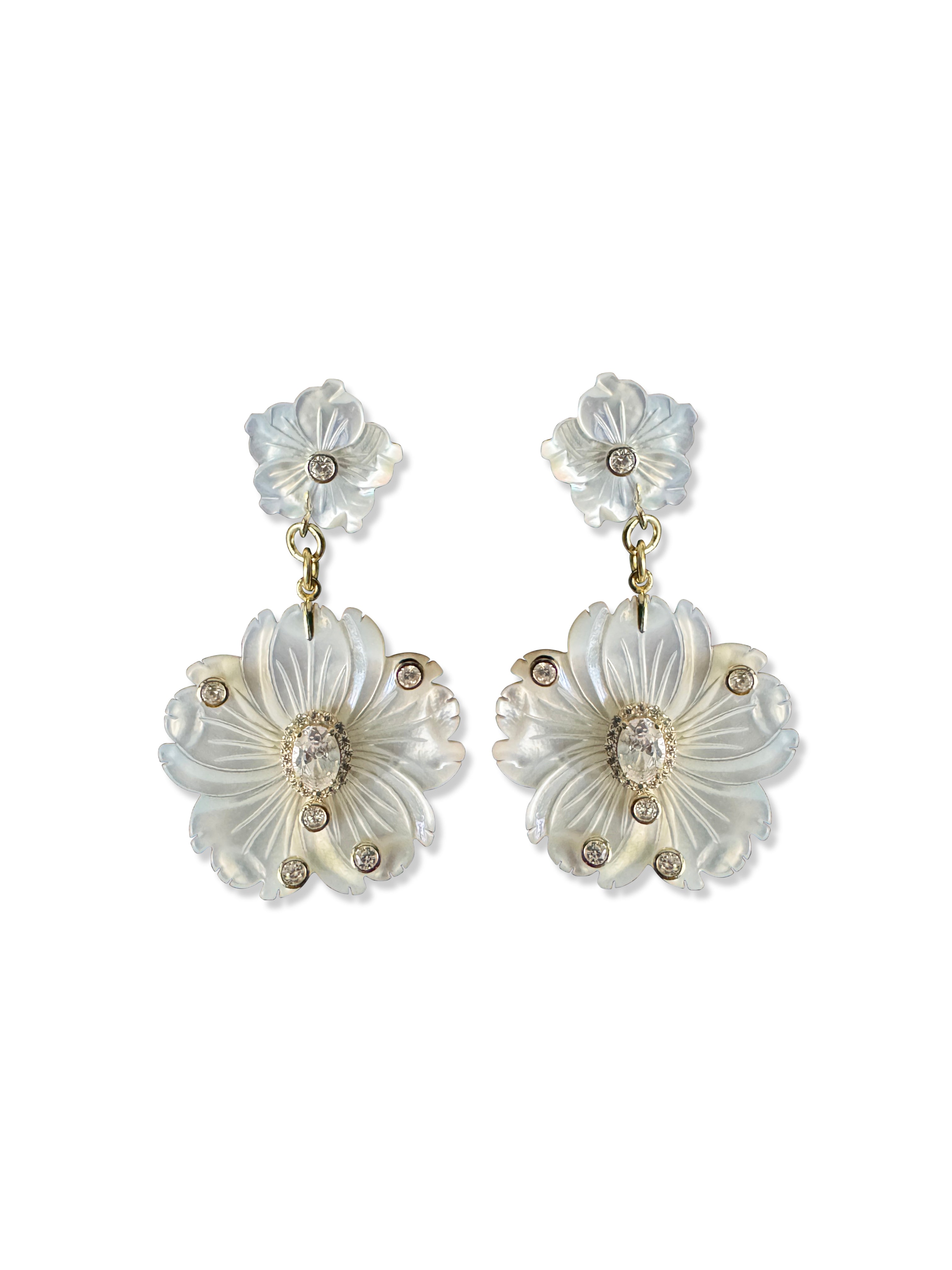 Mother of Pearl Double Flower Earrings