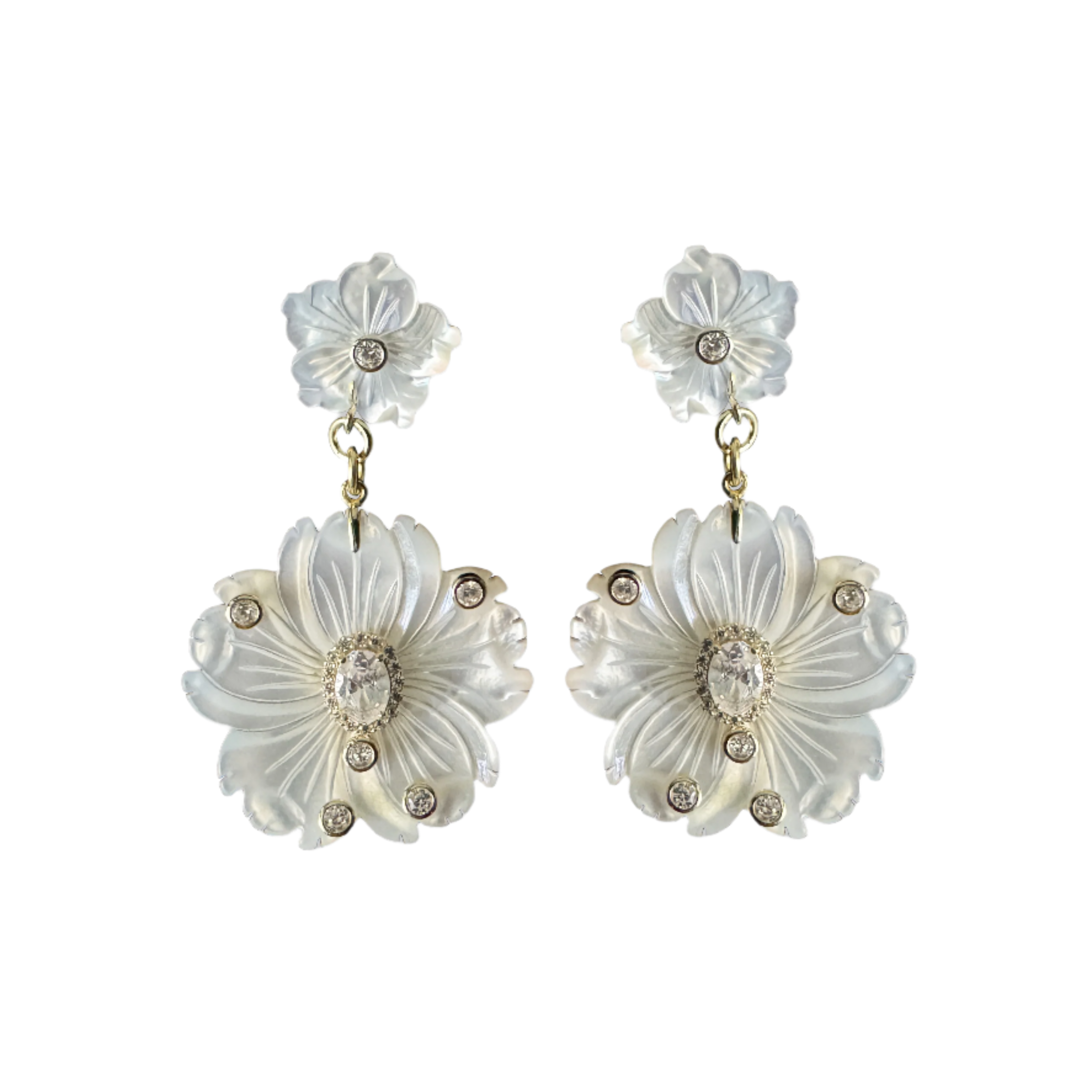 Mother of Pearl Double Flower Earrings