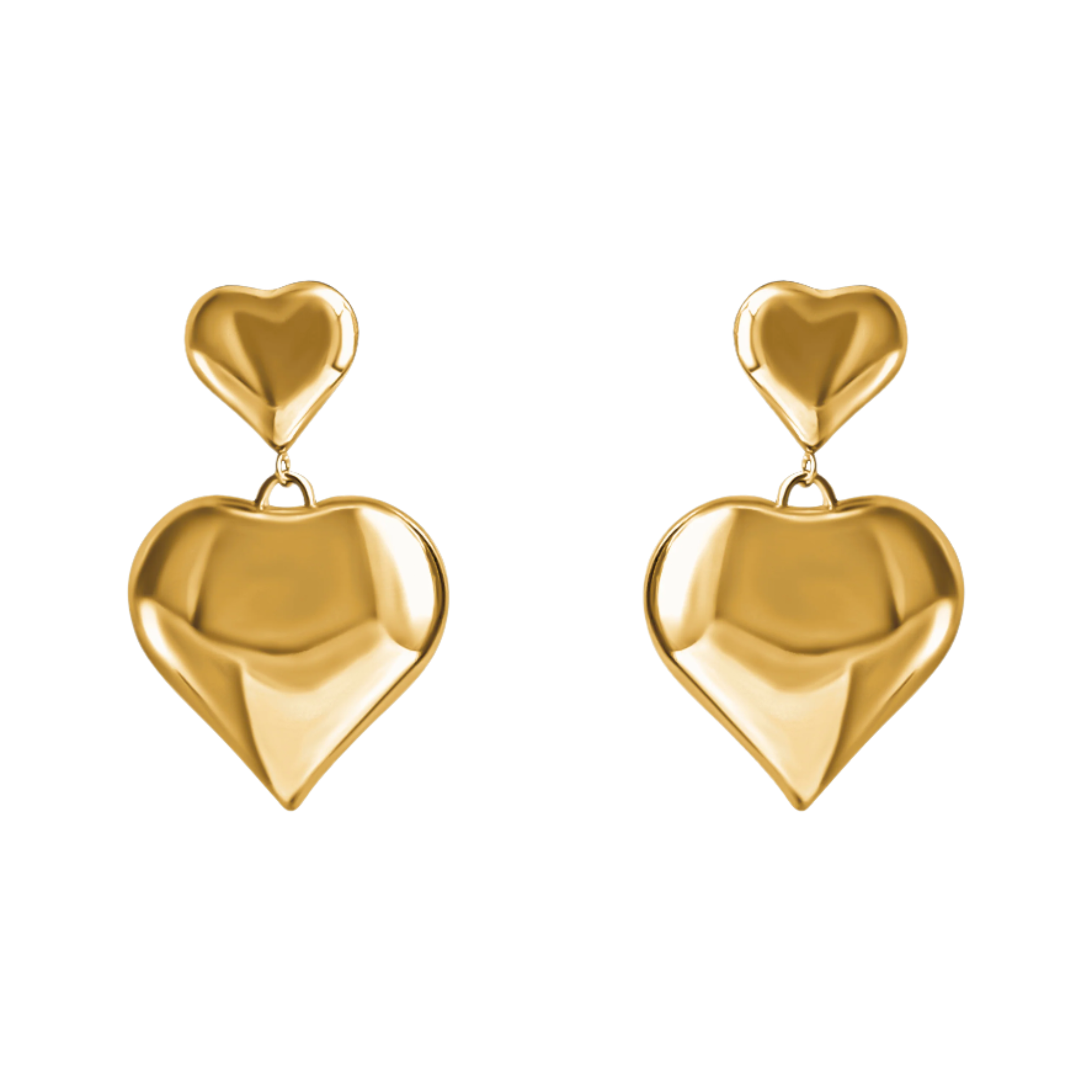 Double Gold Puffed Heart Post Earrings