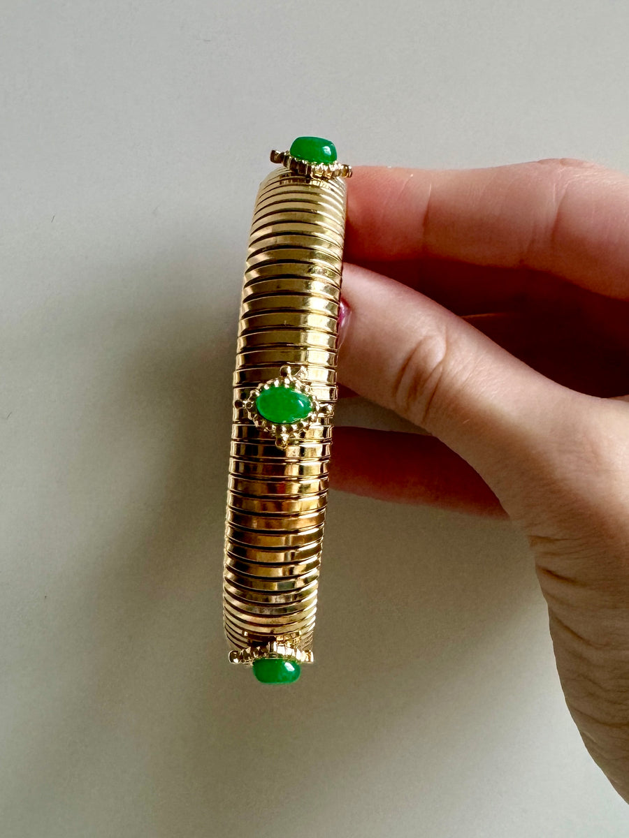 Small Green Stone Gold Cobra Bracelet