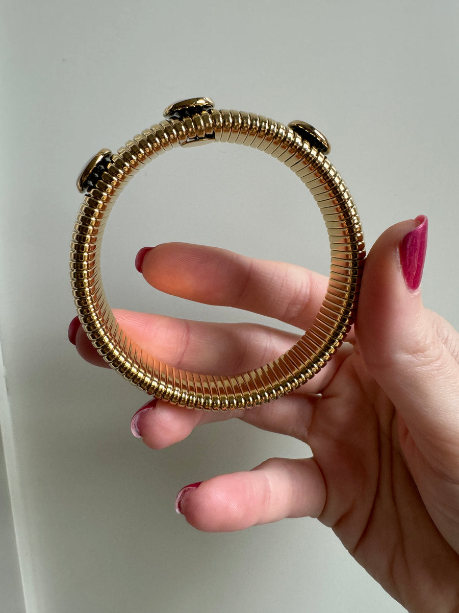 Round Mother of Pearl Gold Cobra Bracelet