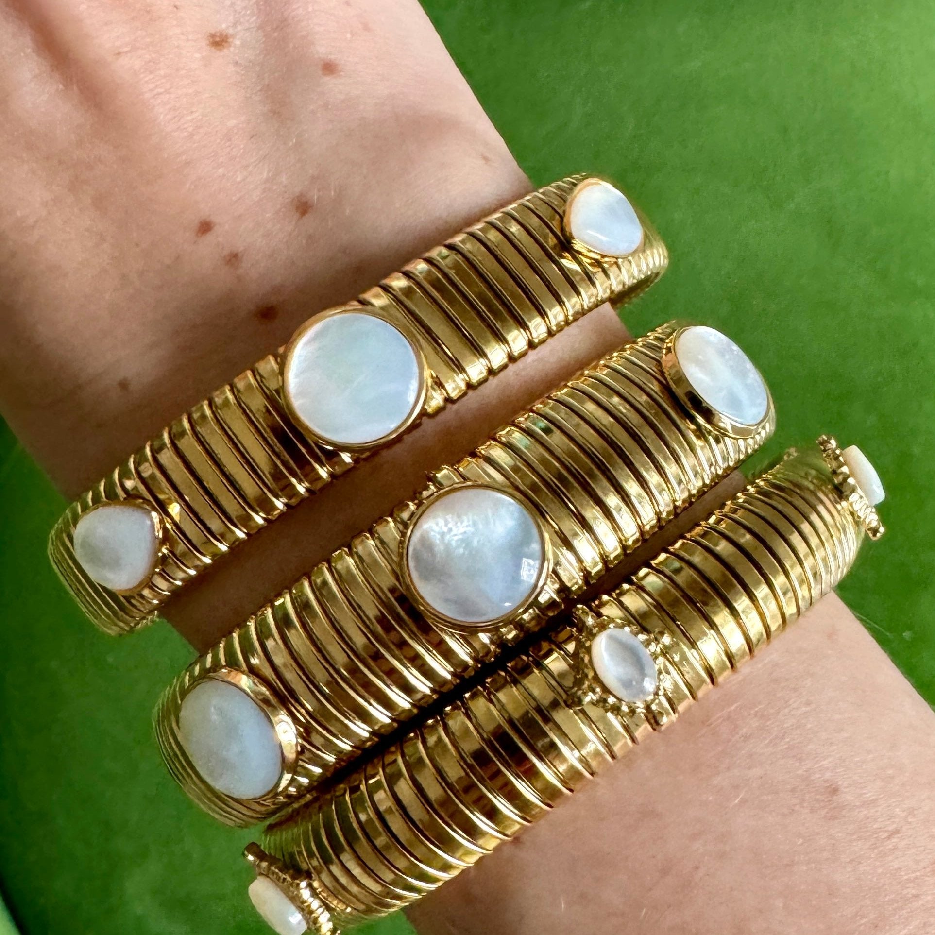 Small Mother of Pearl Gold Cobra Bracelet