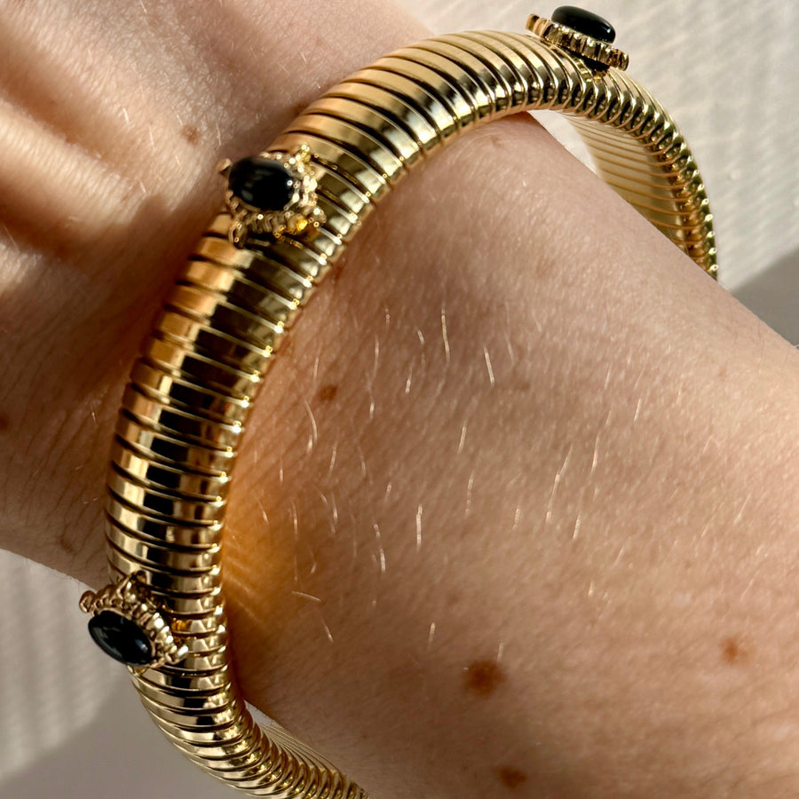Small Black Stone Gold Cobra Bracelet