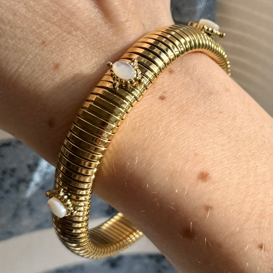 Small Mother of Pearl Gold Cobra Bracelet