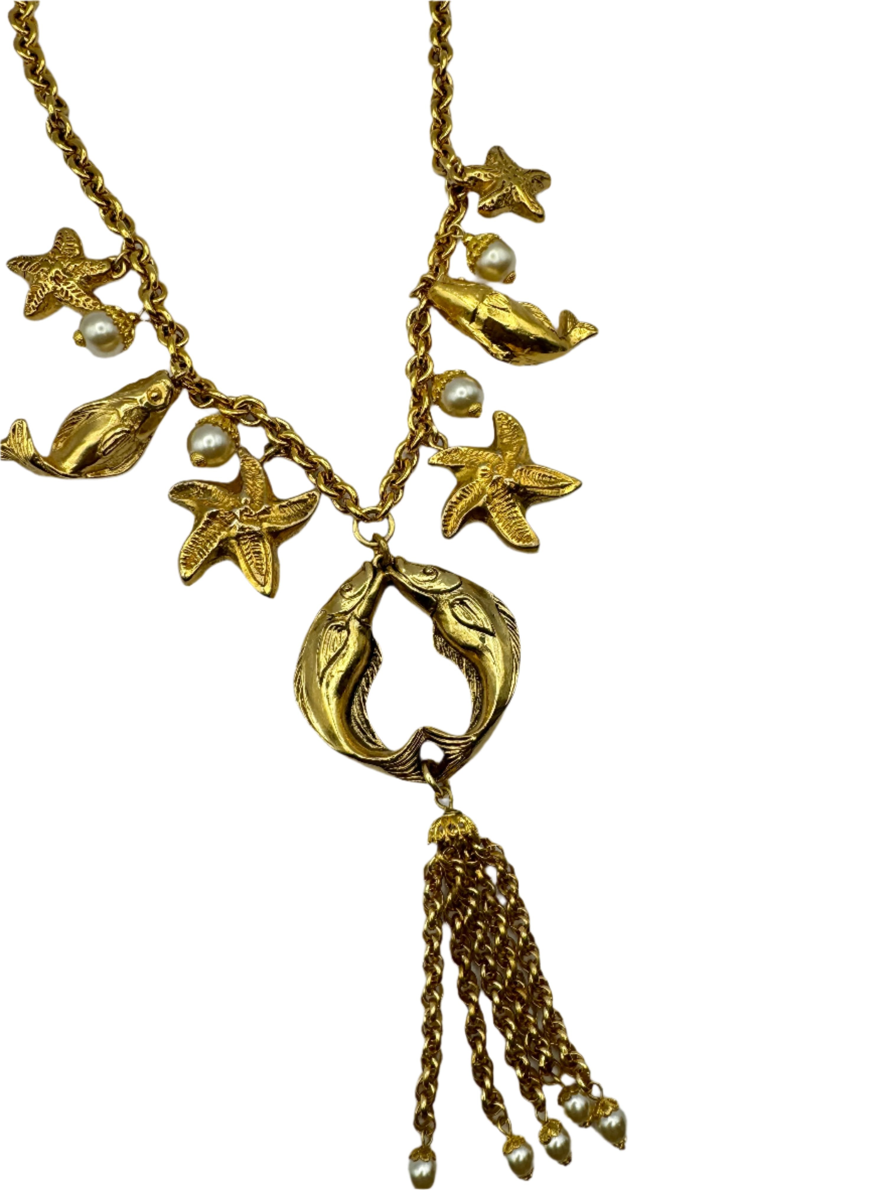 French Designer Chantal de Kerouartz Fish Nautical Charm Necklace