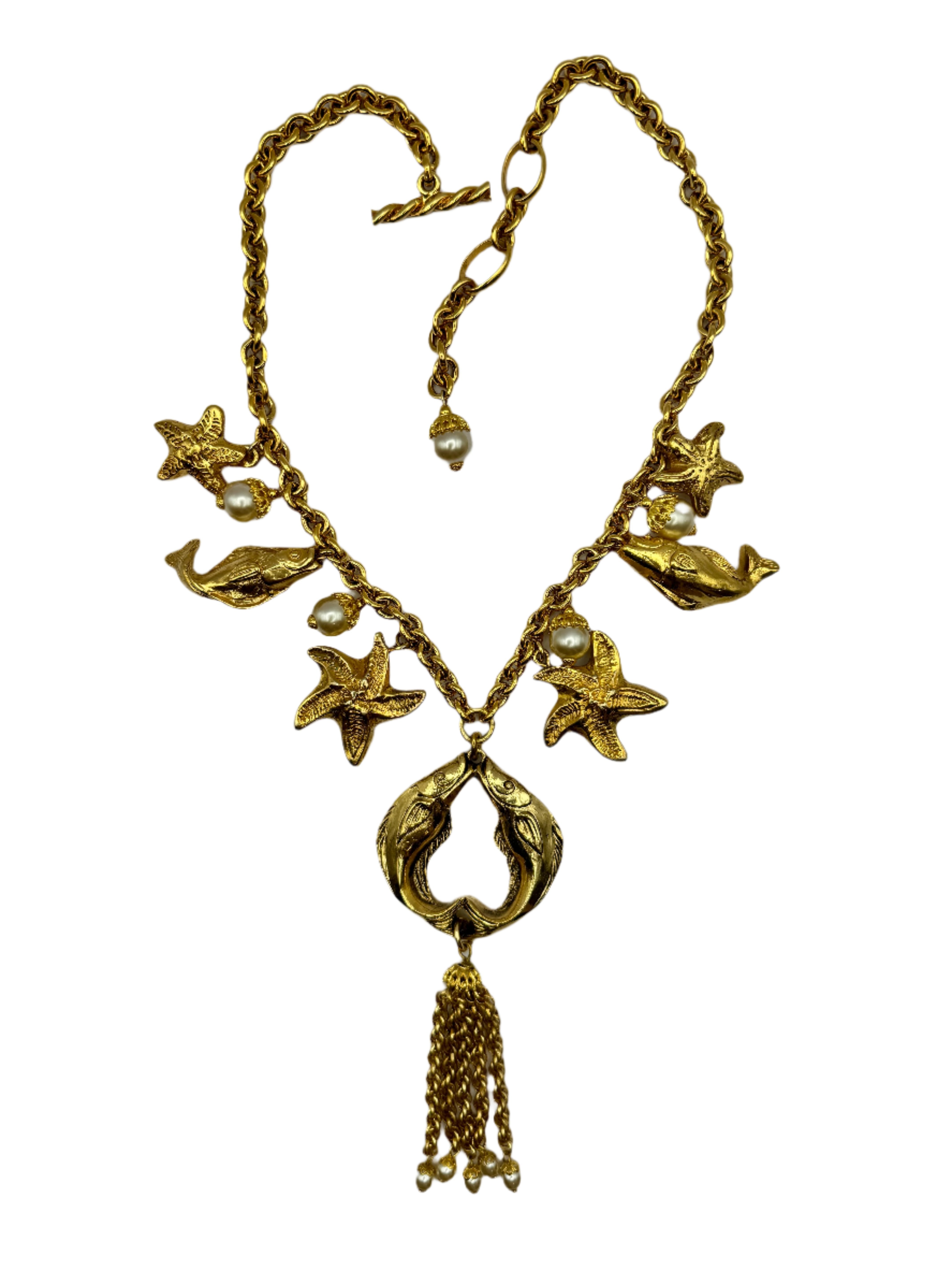 French Designer Chantal de Kerouartz Fish Nautical Charm Necklace