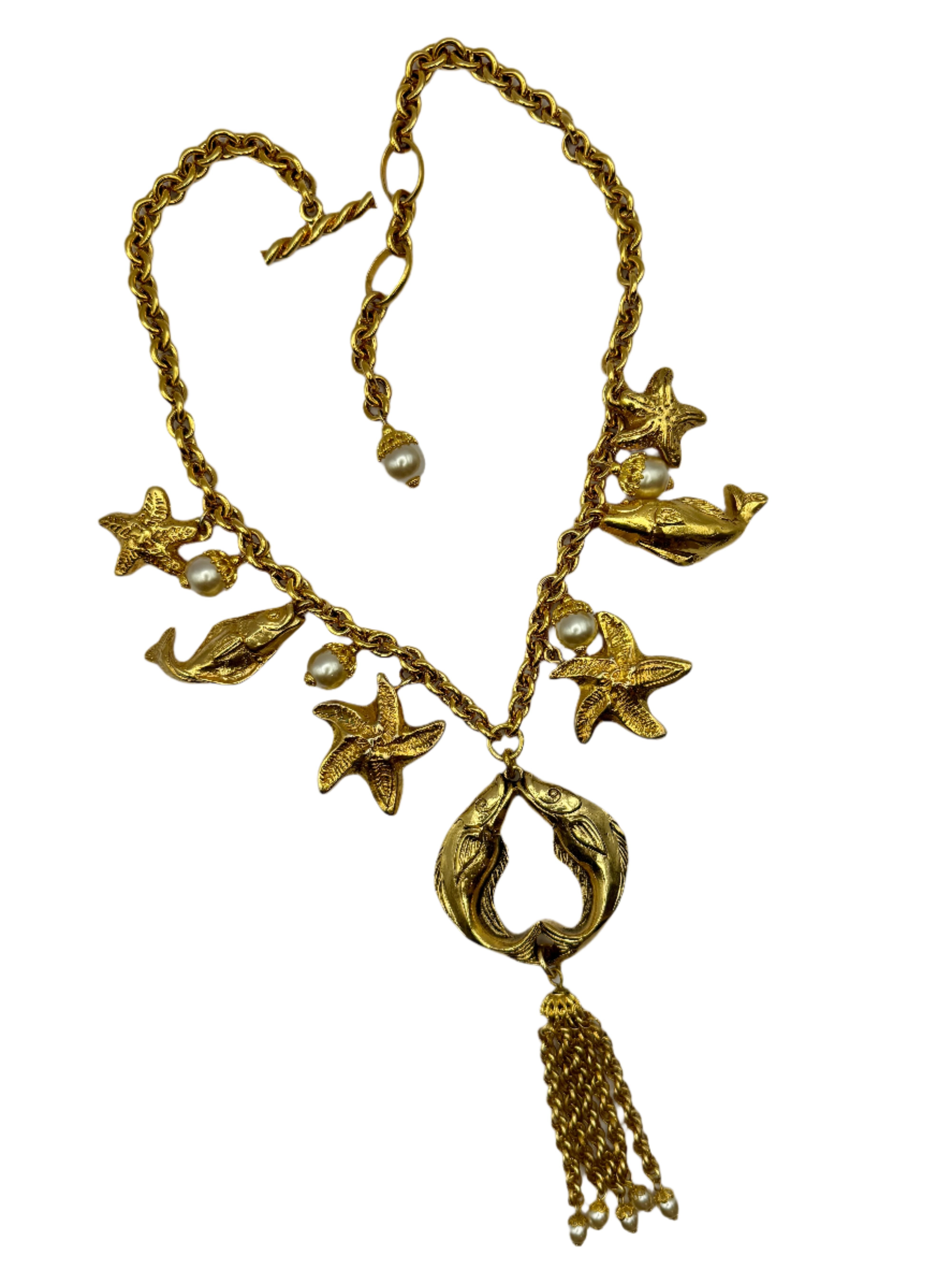 French Designer Chantal de Kerouartz Fish Nautical Charm Necklace