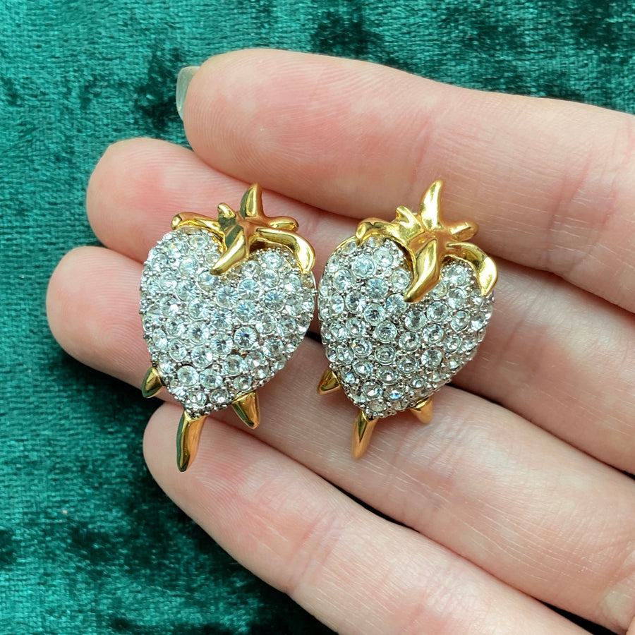 Designer Hutton Wilkinson Gold Crystal Heart Earrings