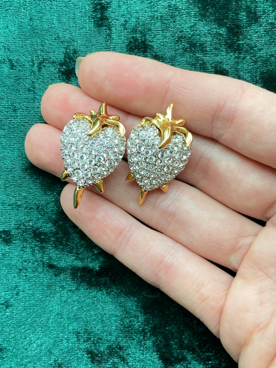Designer Hutton Wilkinson Gold Crystal Heart Earrings