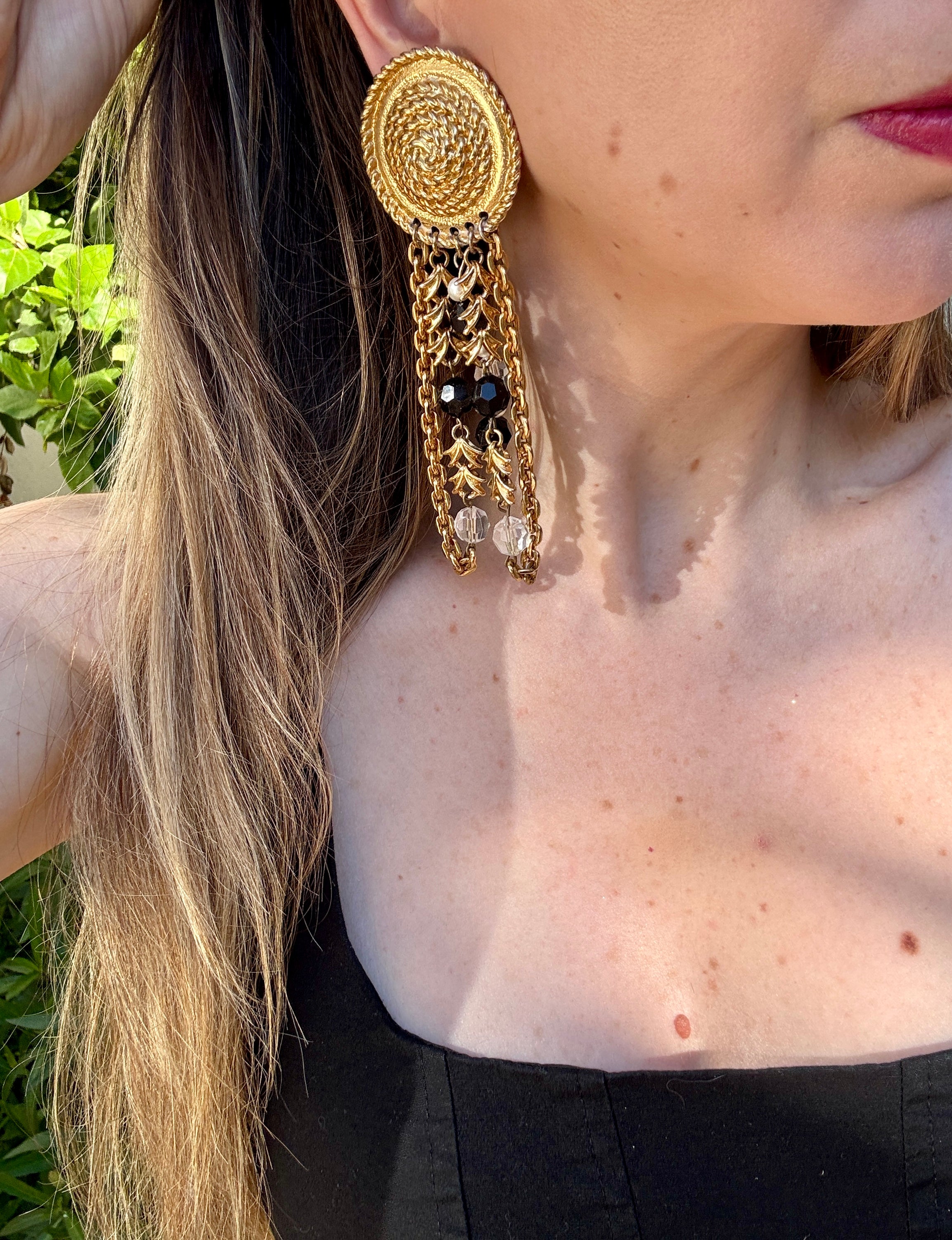 Massive 80s Gold Rope Chain Cascade Earrings