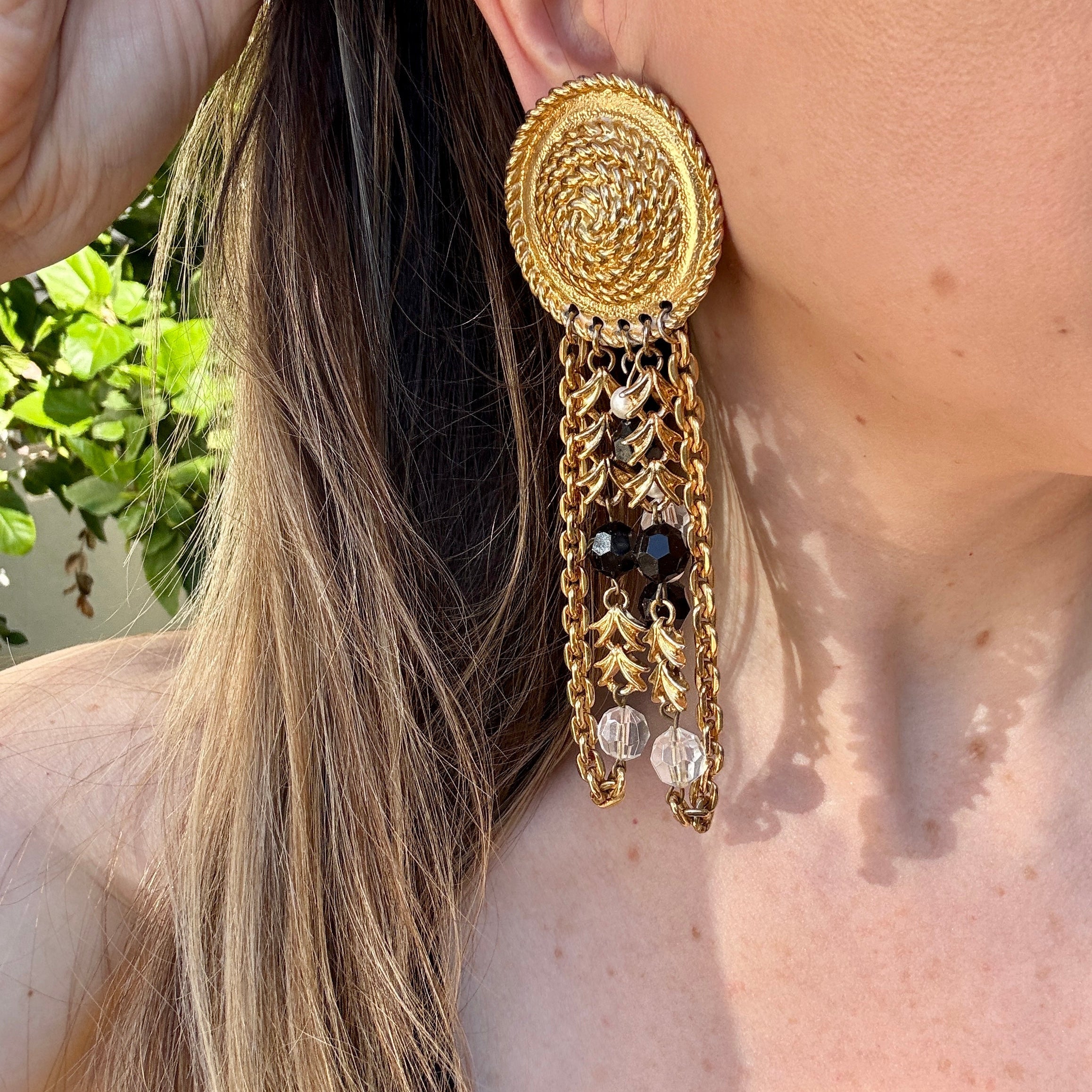 Massive 80s Gold Rope Chain Cascade Earrings