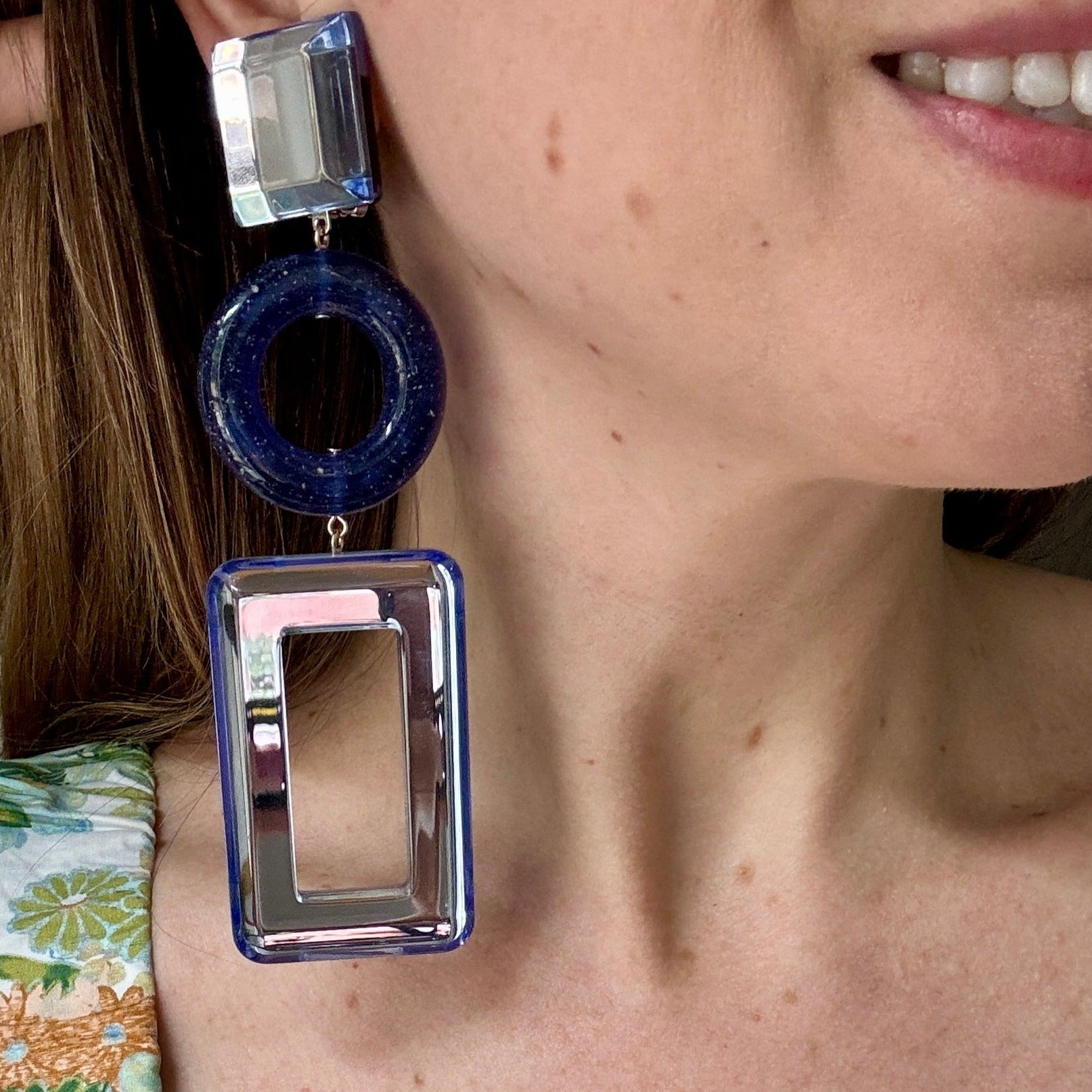 French Blue Mirrored Clip-On Earrings