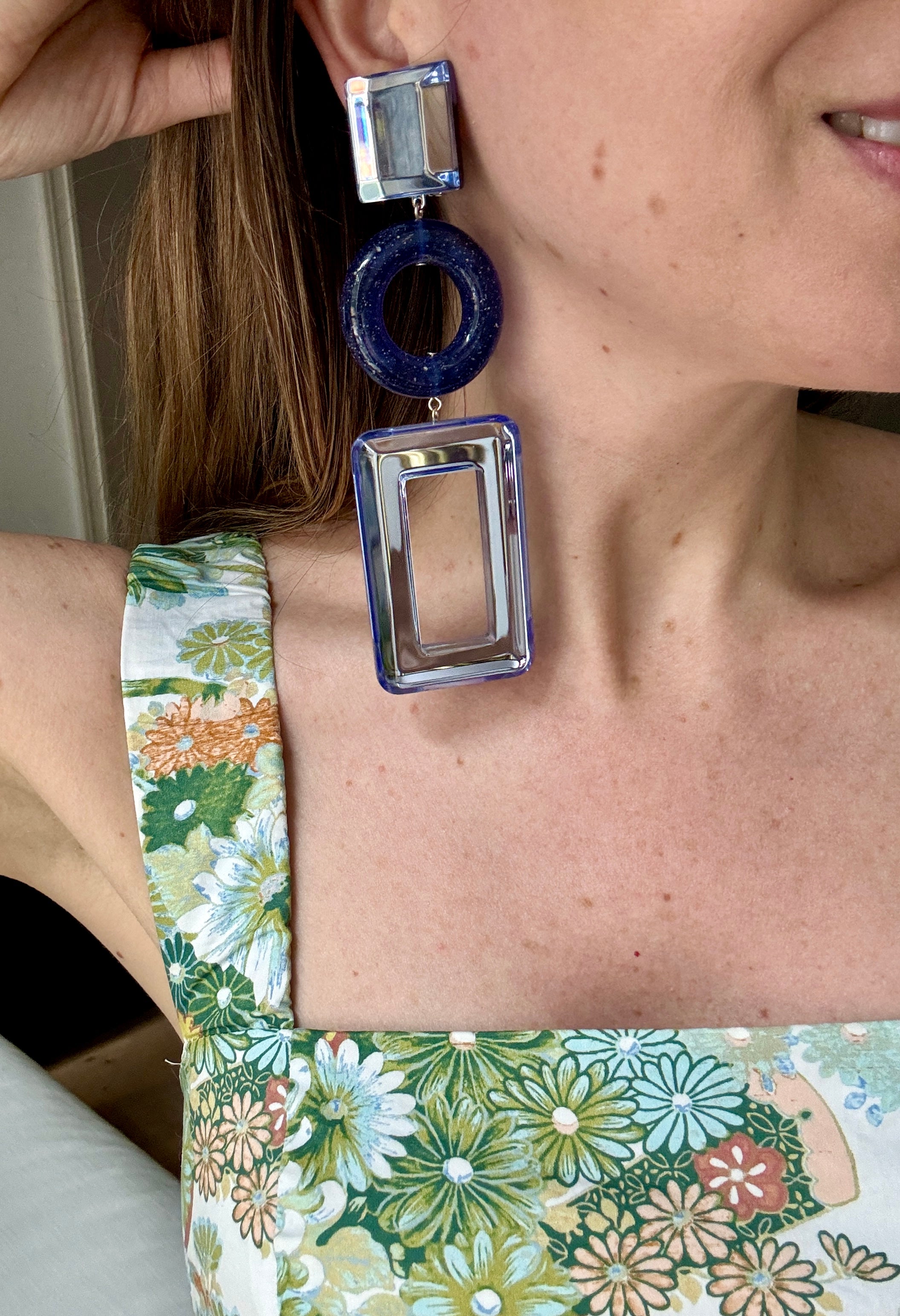 French Blue Mirrored Clip-On Earrings