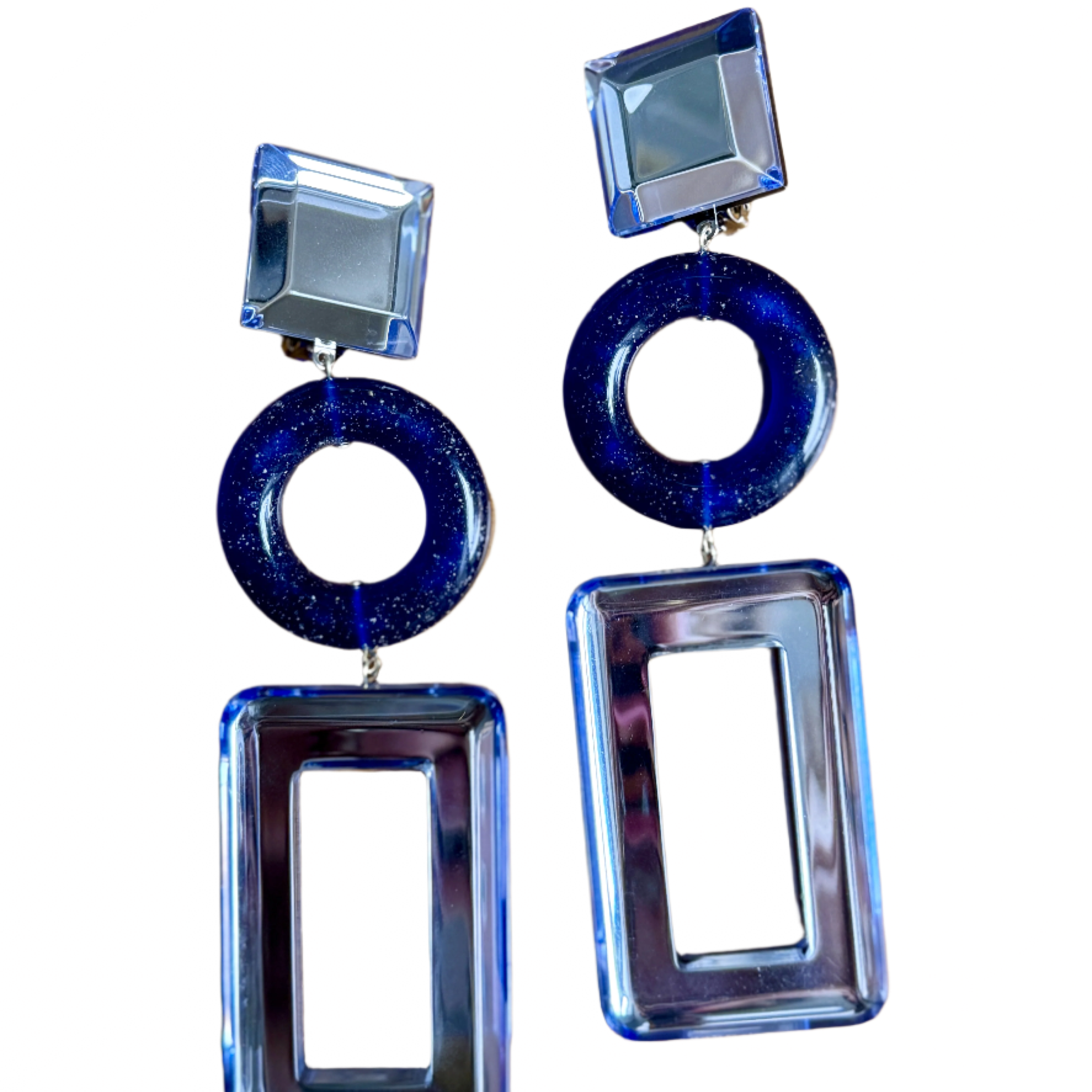 French Blue Mirrored Clip-On Earrings