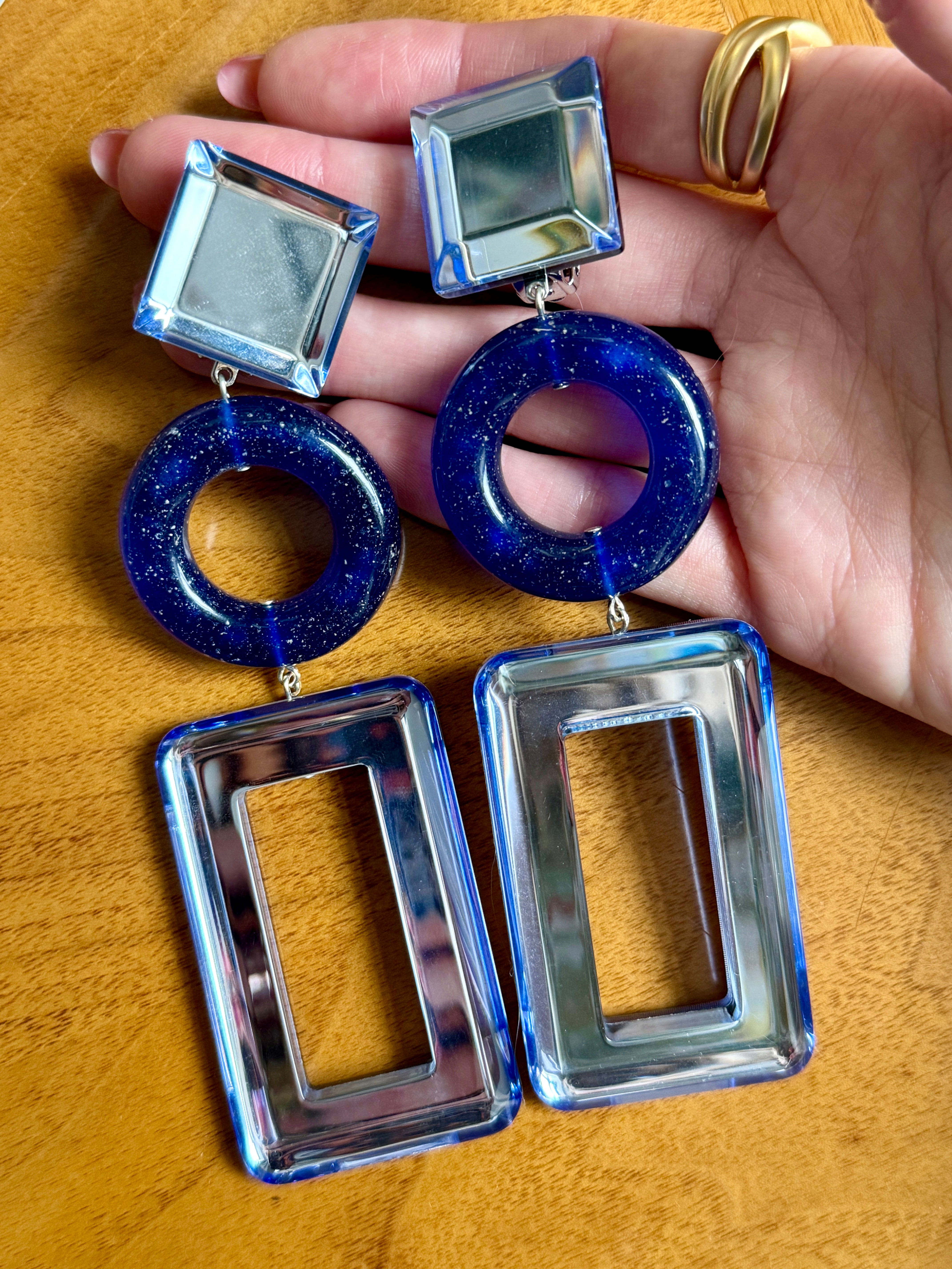 French Blue Mirrored Clip-On Earrings