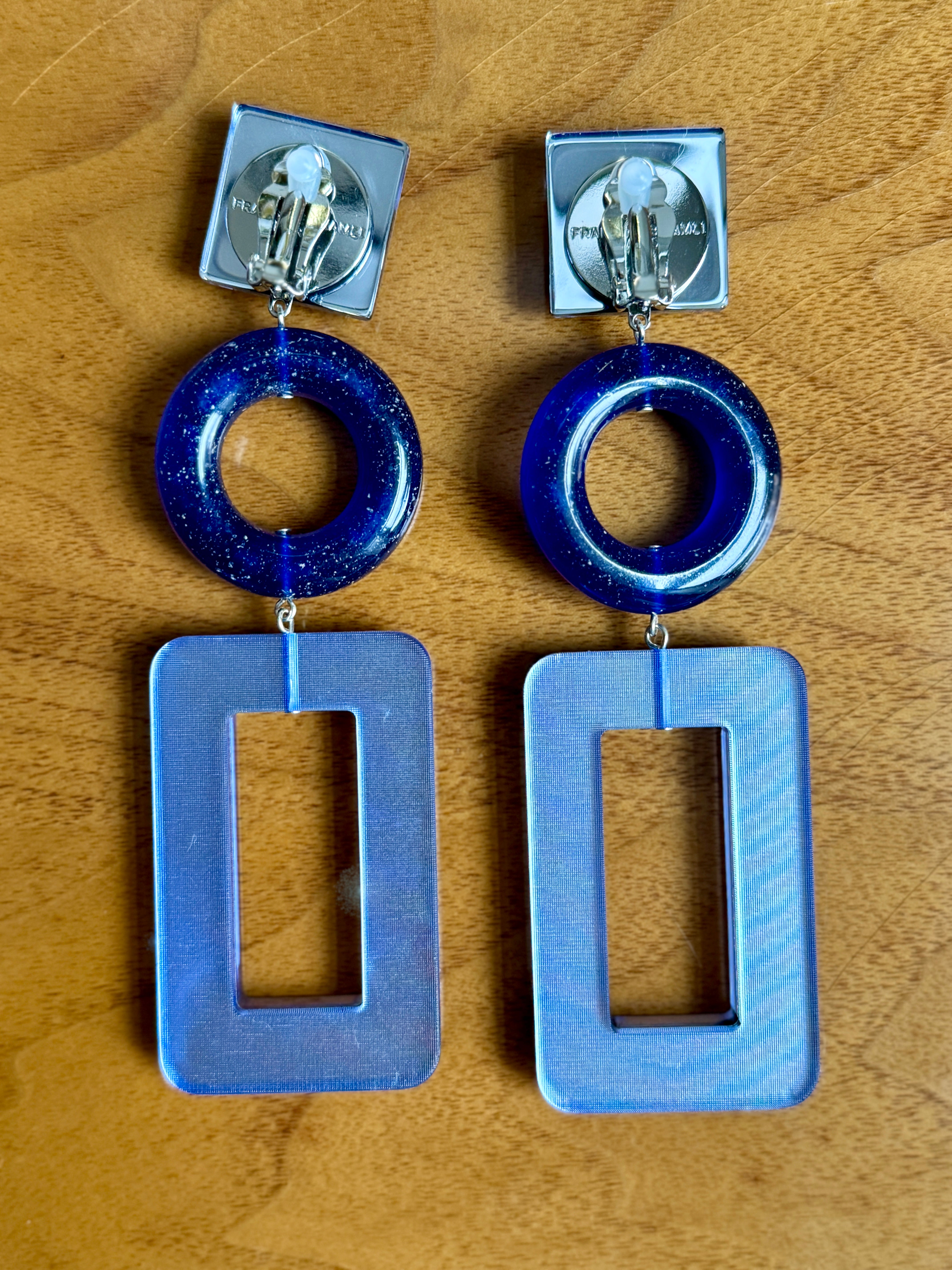 French Blue Mirrored Clip-On Earrings