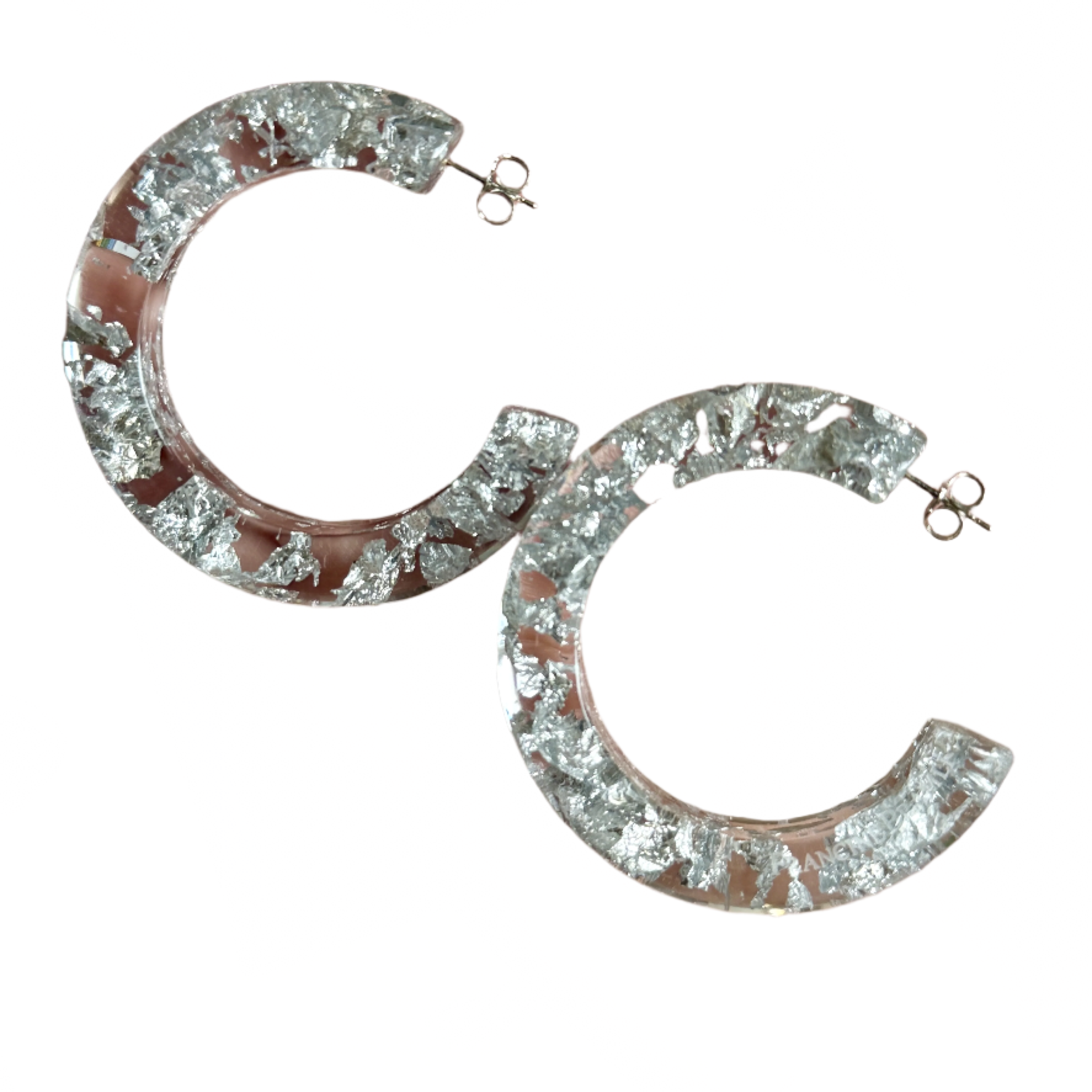 Italian Clear Resin Silver Flecked Hoop Earrings