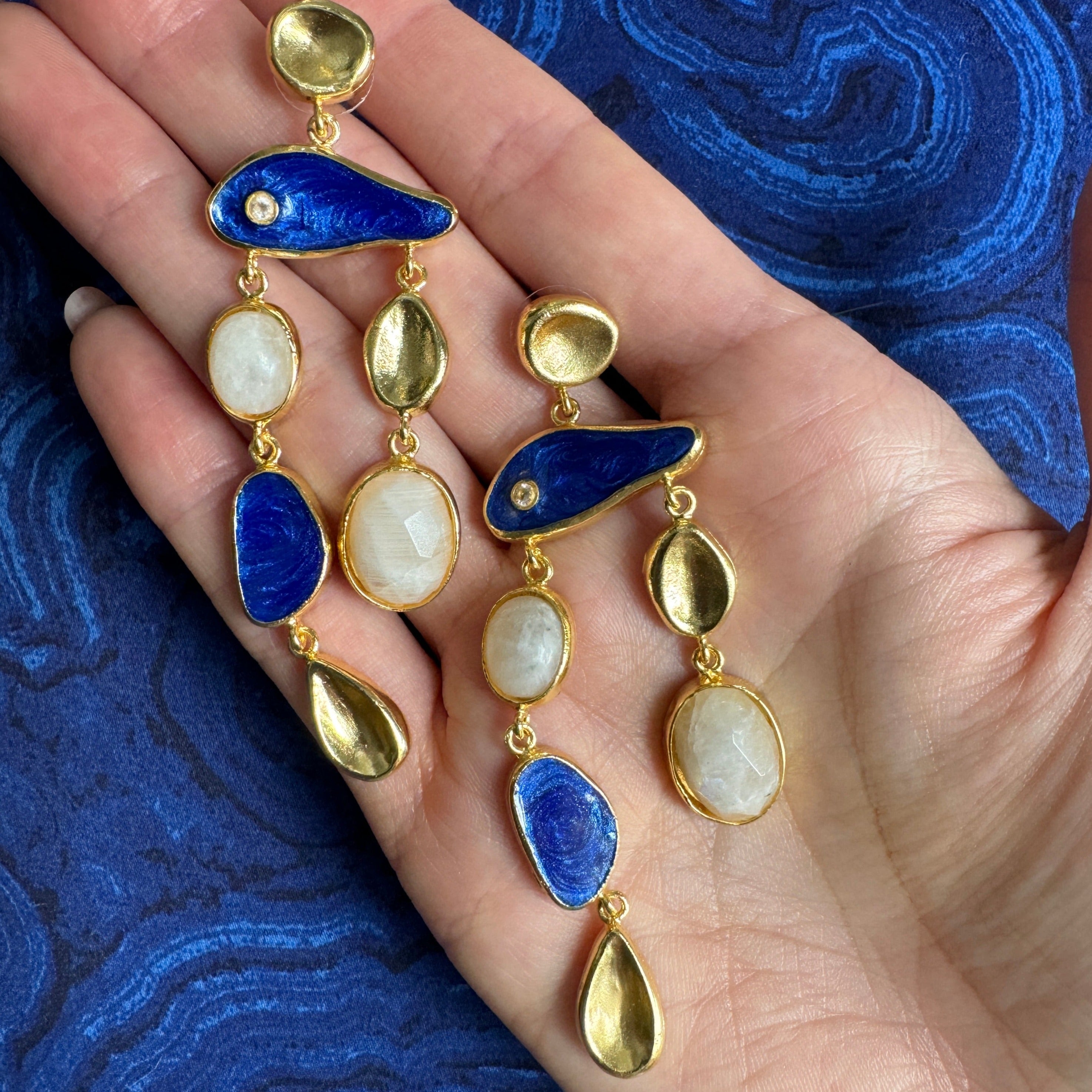 Blue and Gold Enamel Fish Earrings