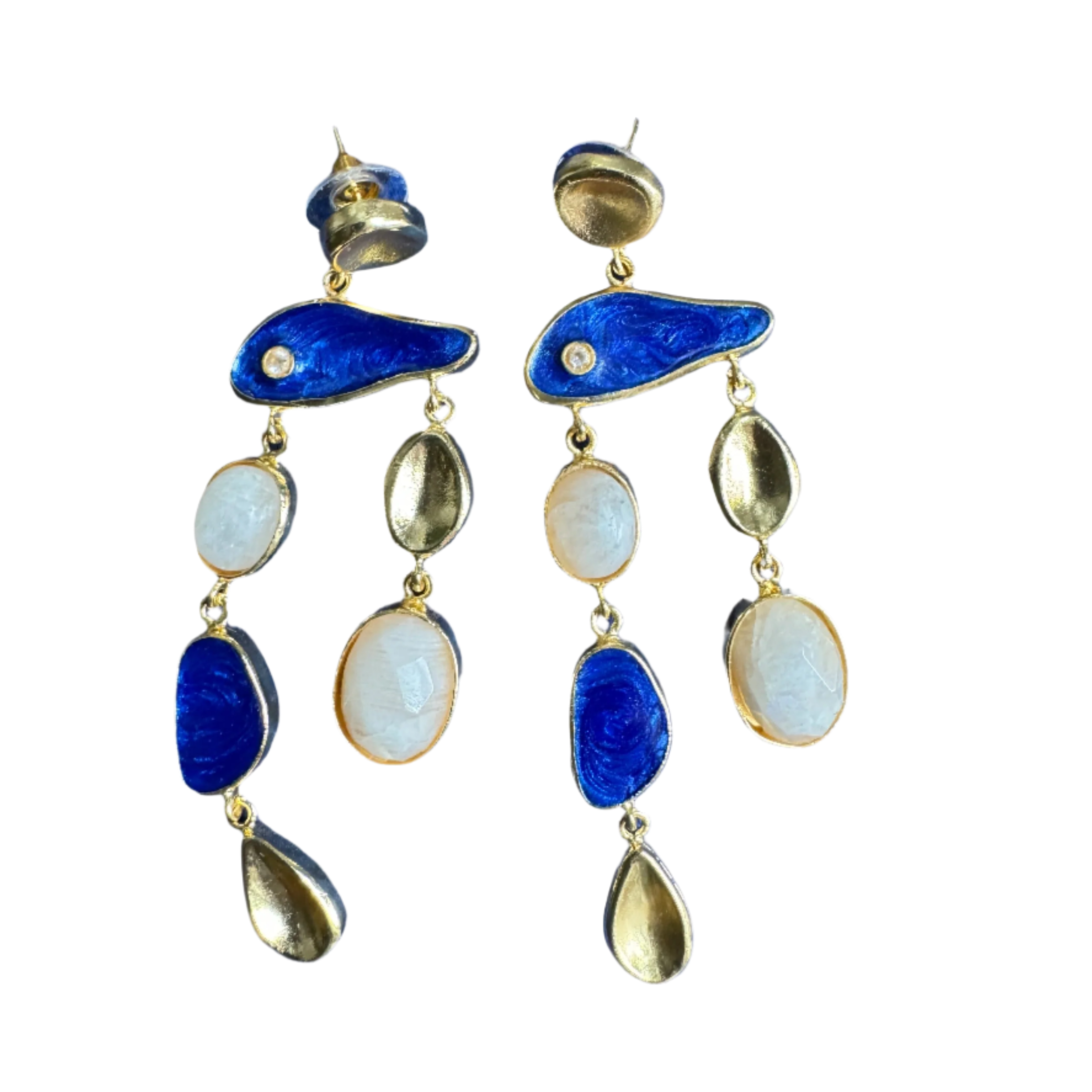 Blue and Gold Enamel Fish Earrings