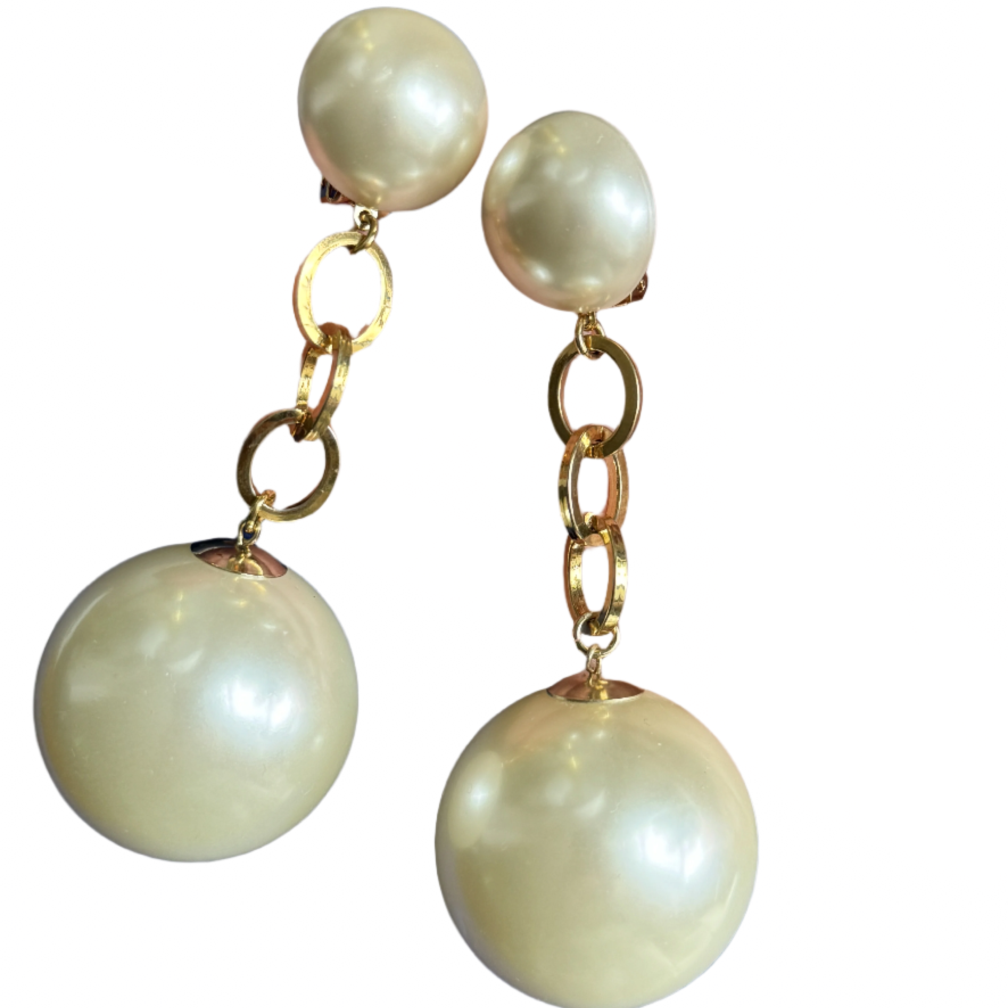 French Huge Pearl Chain Drop Clip-On Earrings